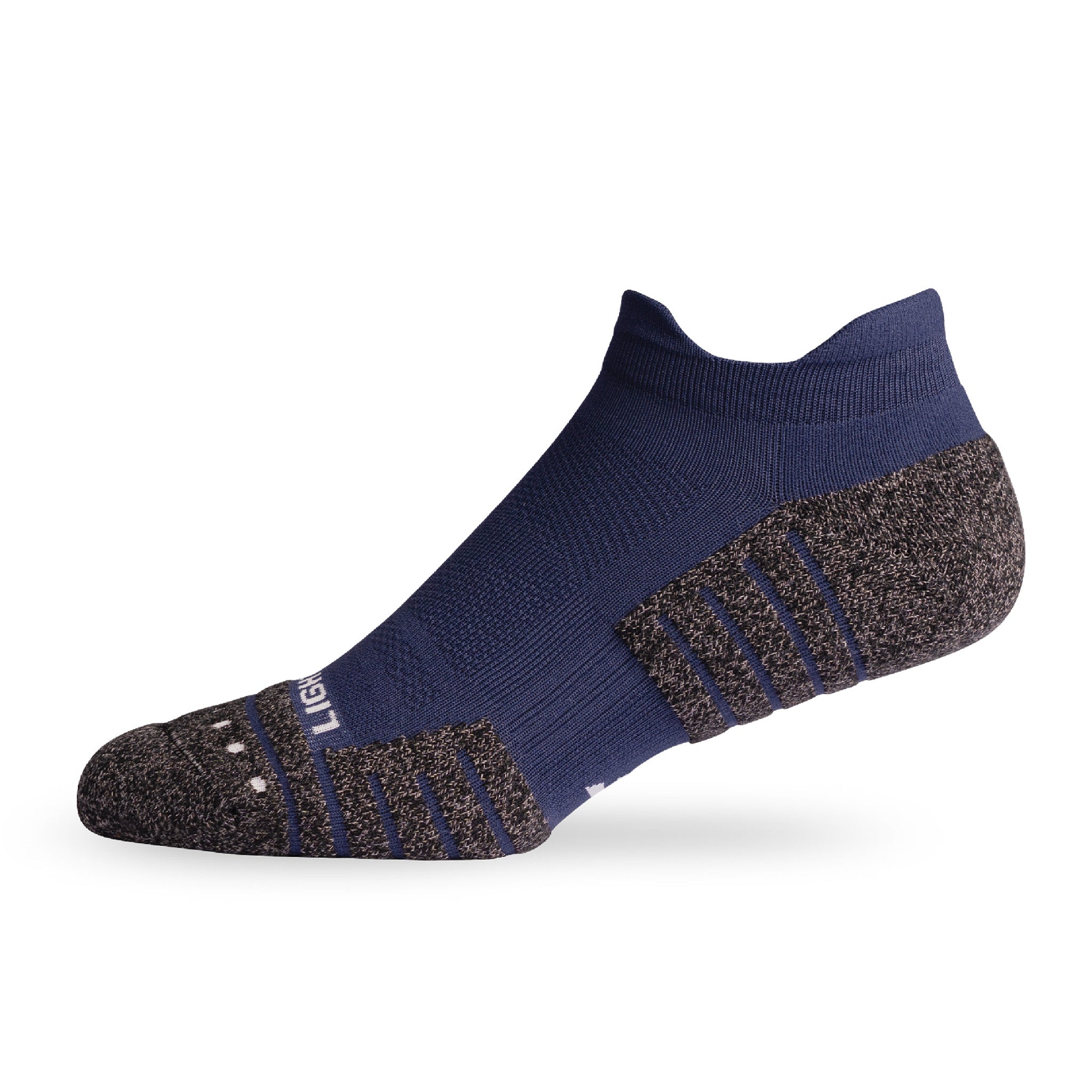 Side view of Lightfeet Performance Navy Ankle Sock