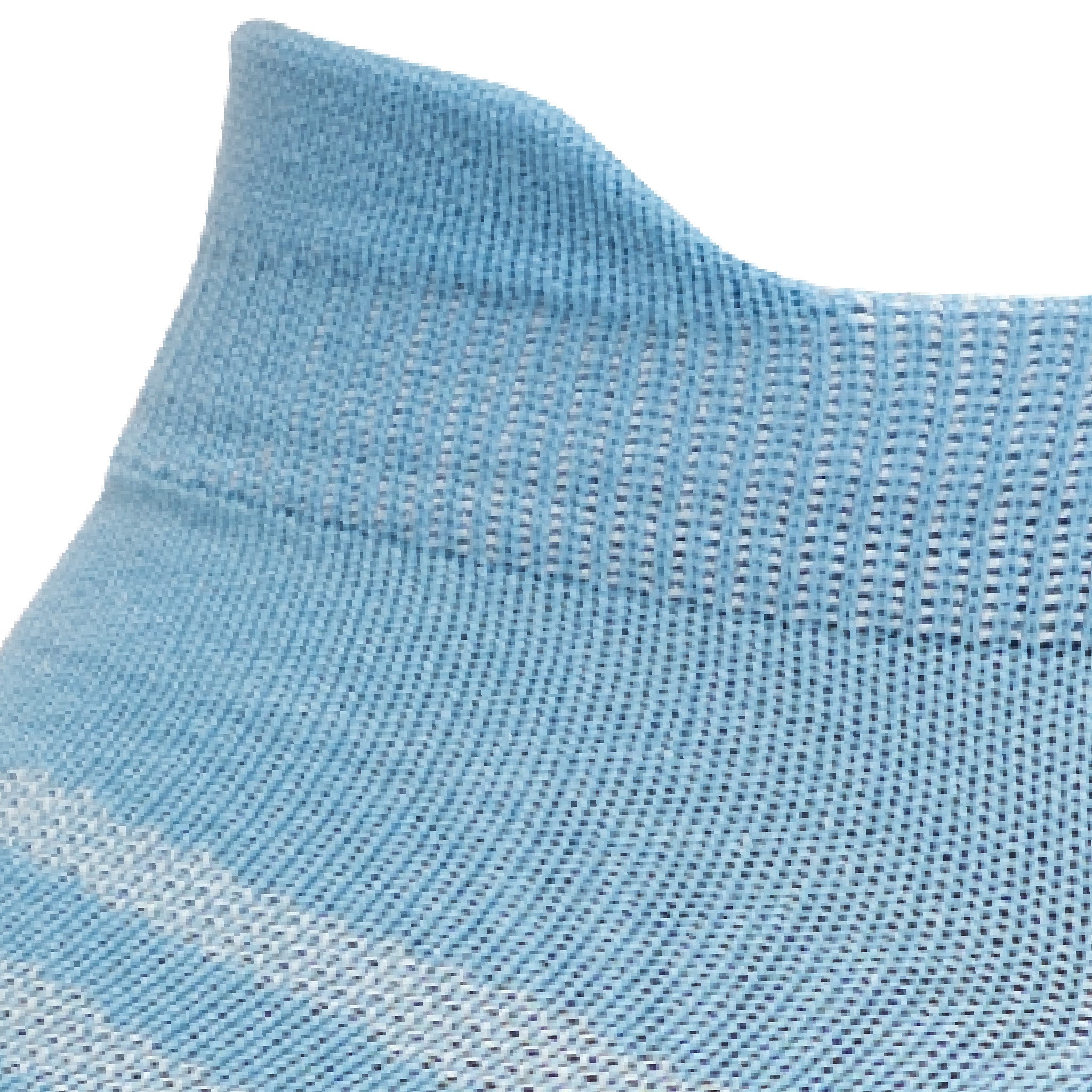 Close up view of mesh on Lightfeet Performance Soft Blue Ankle Sock