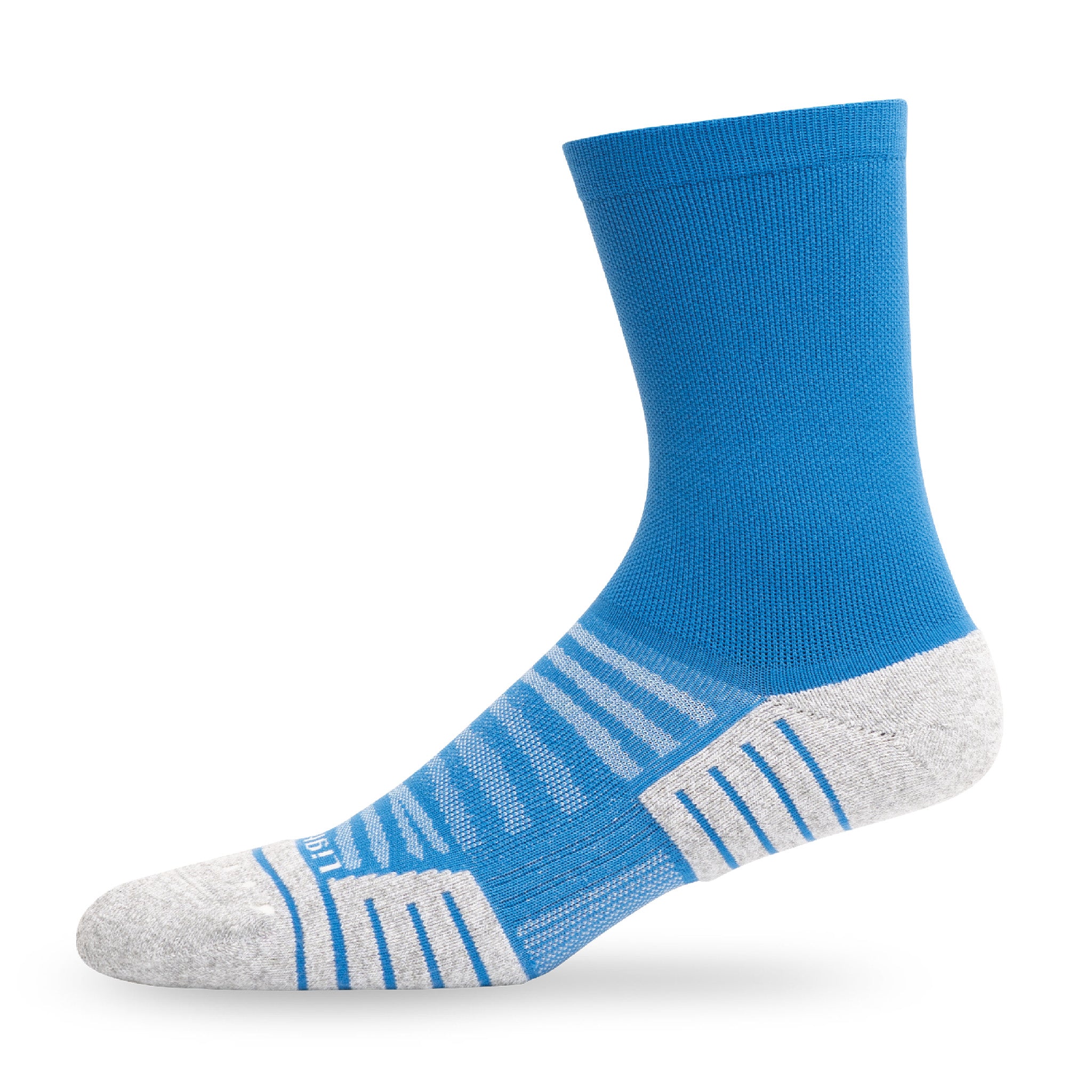 Side view of Lightfeet Performance Blue Half Crew Sock