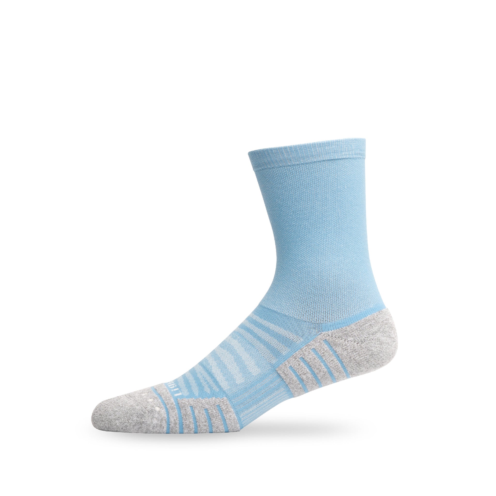 Side view of Lightfeet Performance Soft Blue Half Crew Sock