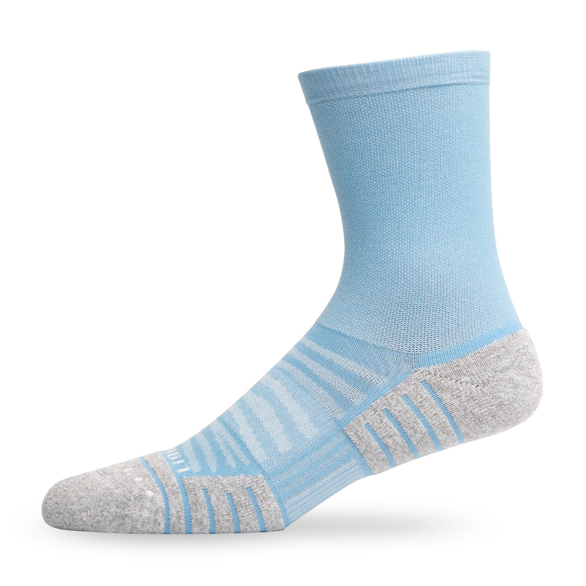 Side view of Lightfeet Performance Soft Blue Half Crew Sock