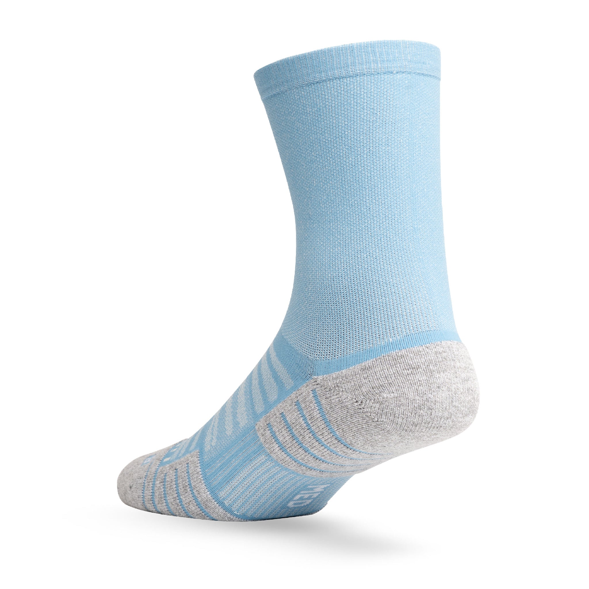 Heel view of Lightfeet Performance Soft Blue Half Crew Sock