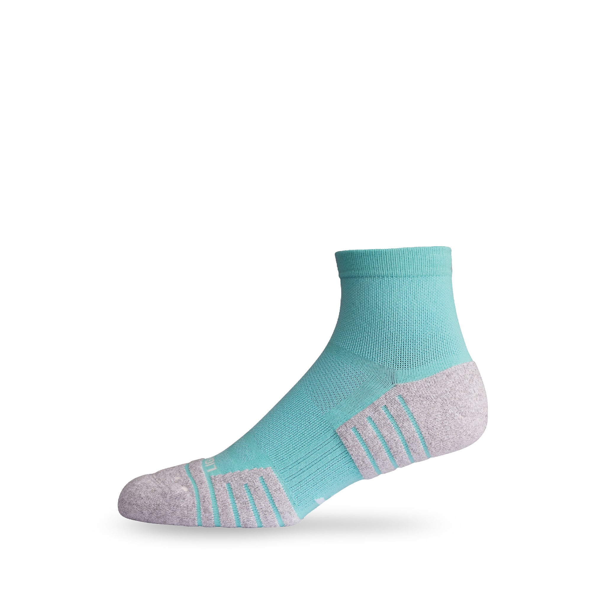 Side view of Lightfeet Performance Mint Quarter Crew Sock