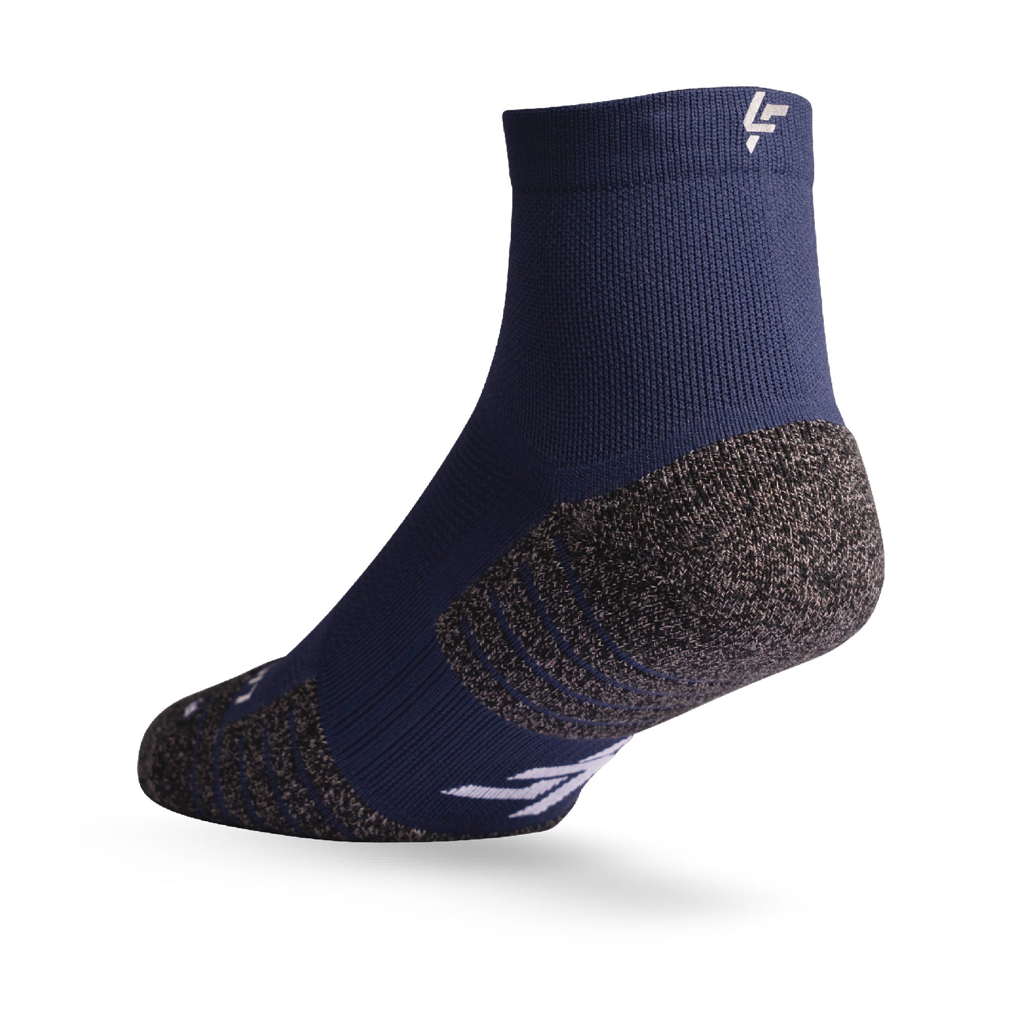 Heel view of Lightfeet Performance Navy Quarter Crew Sock
