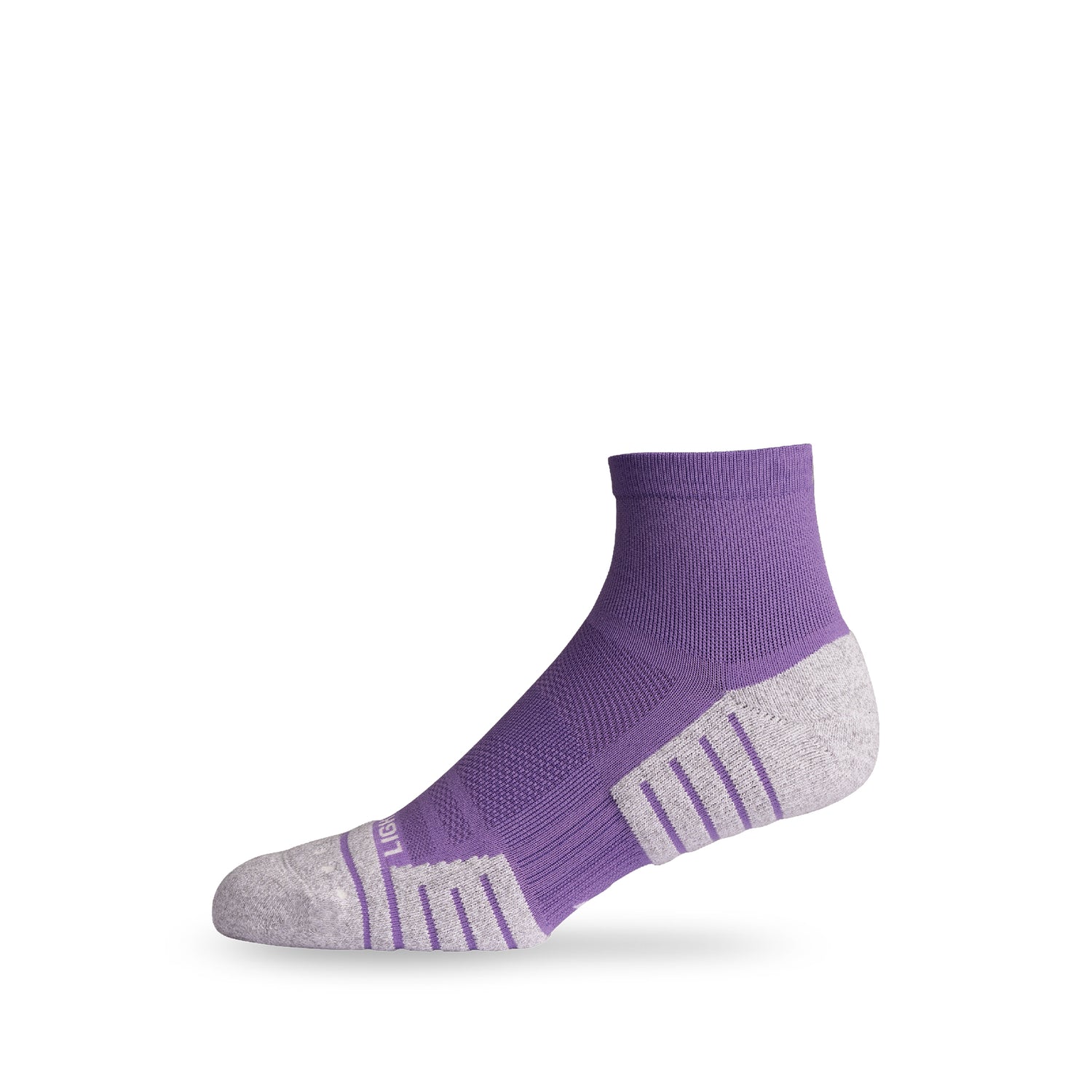 Side view of Lightfeet Performance Violet Quarter Crew Sock