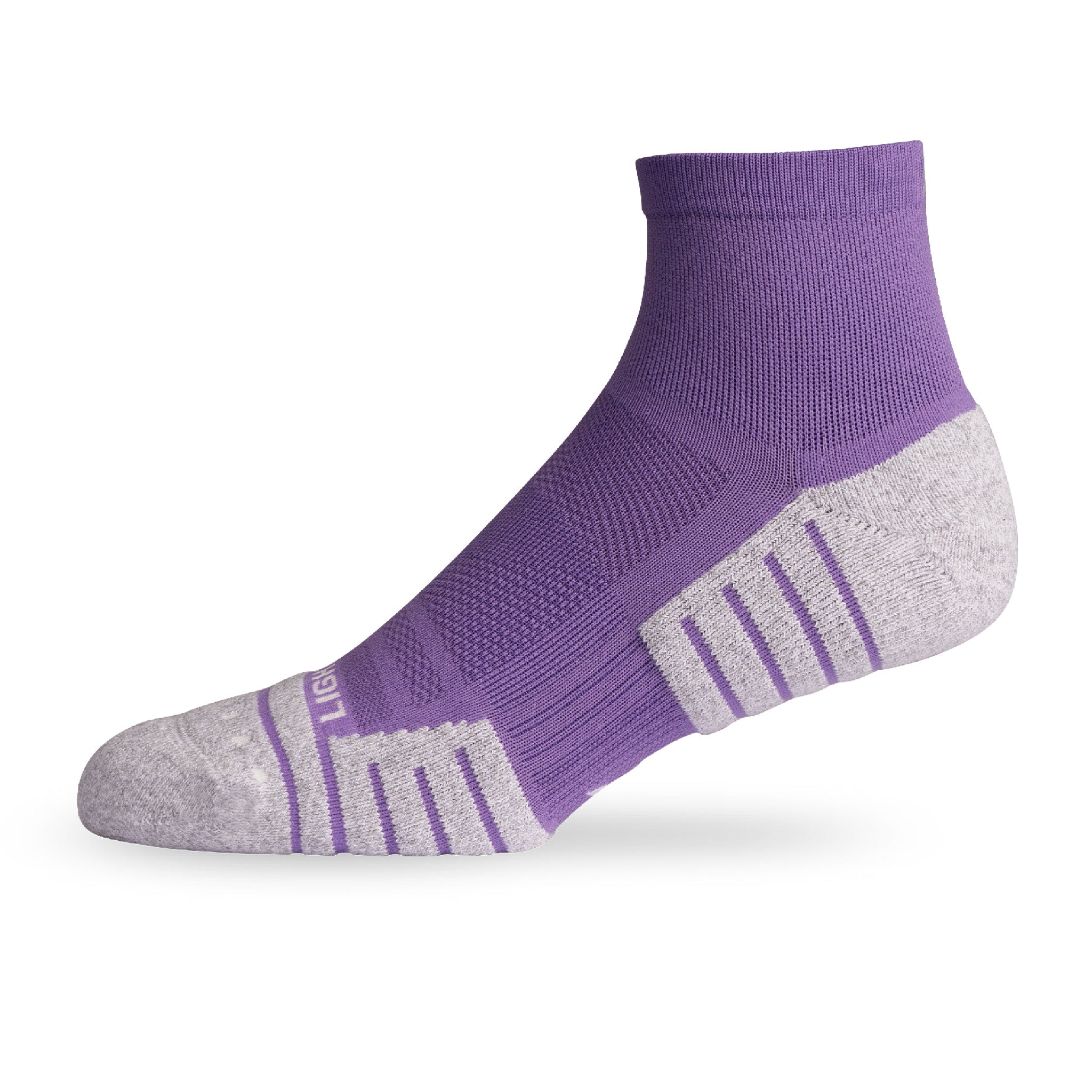 Side view of Lightfeet Performance Violet Quarter Crew Sock