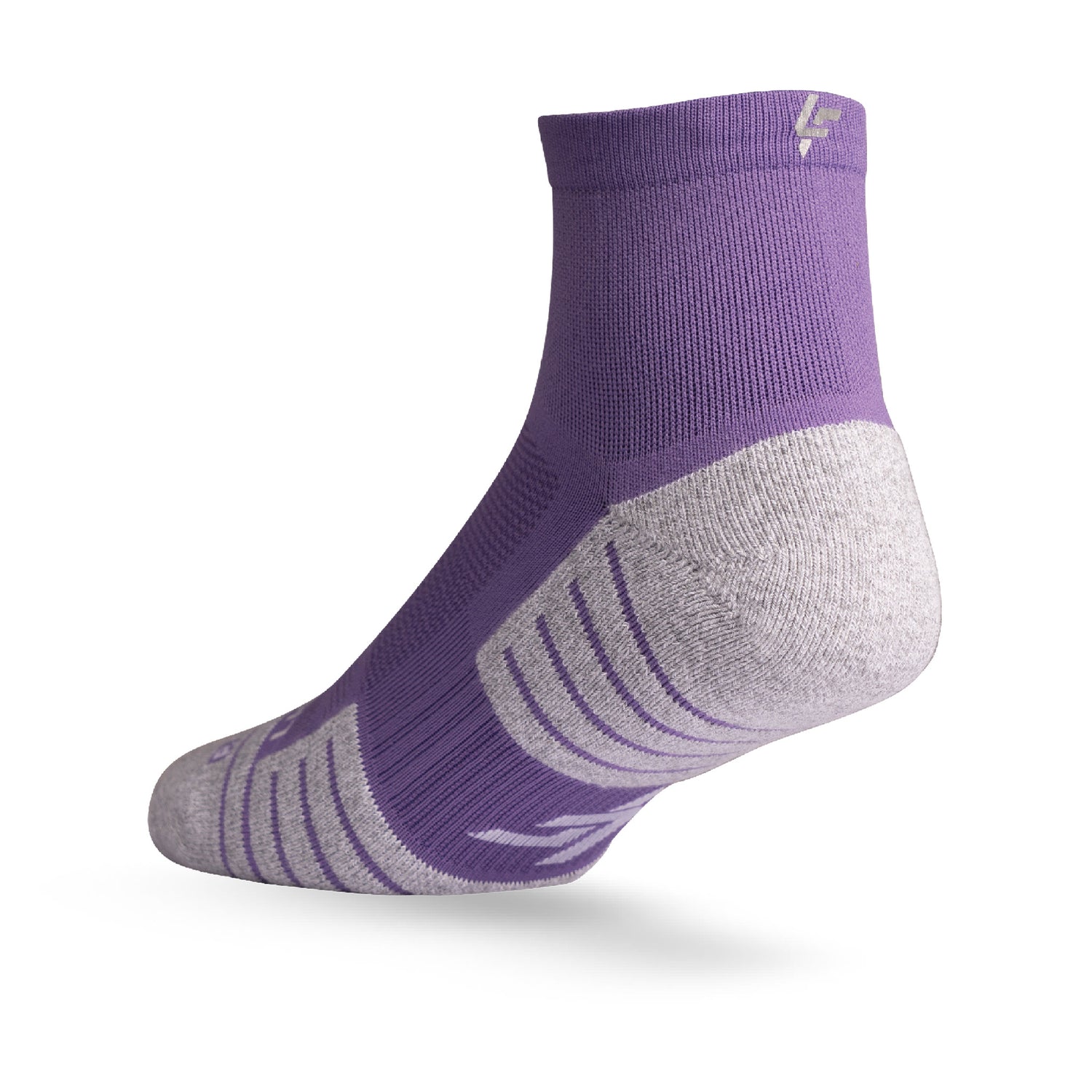 Heel view of Lightfeet Performance Violet Quarter Crew Sock