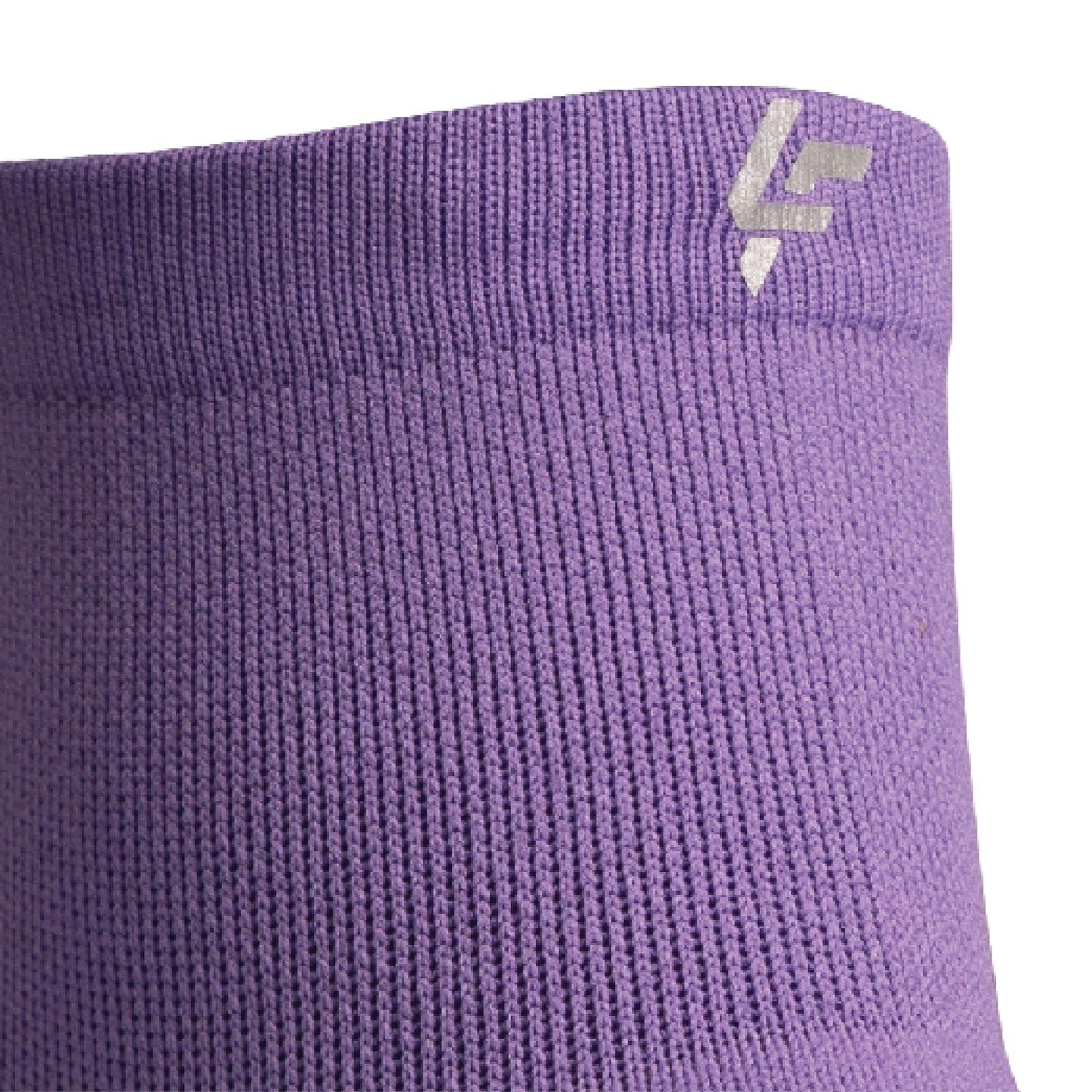 Close up view of reflective symbol on Lightfeet Performance Violet Quarter Crew Sock