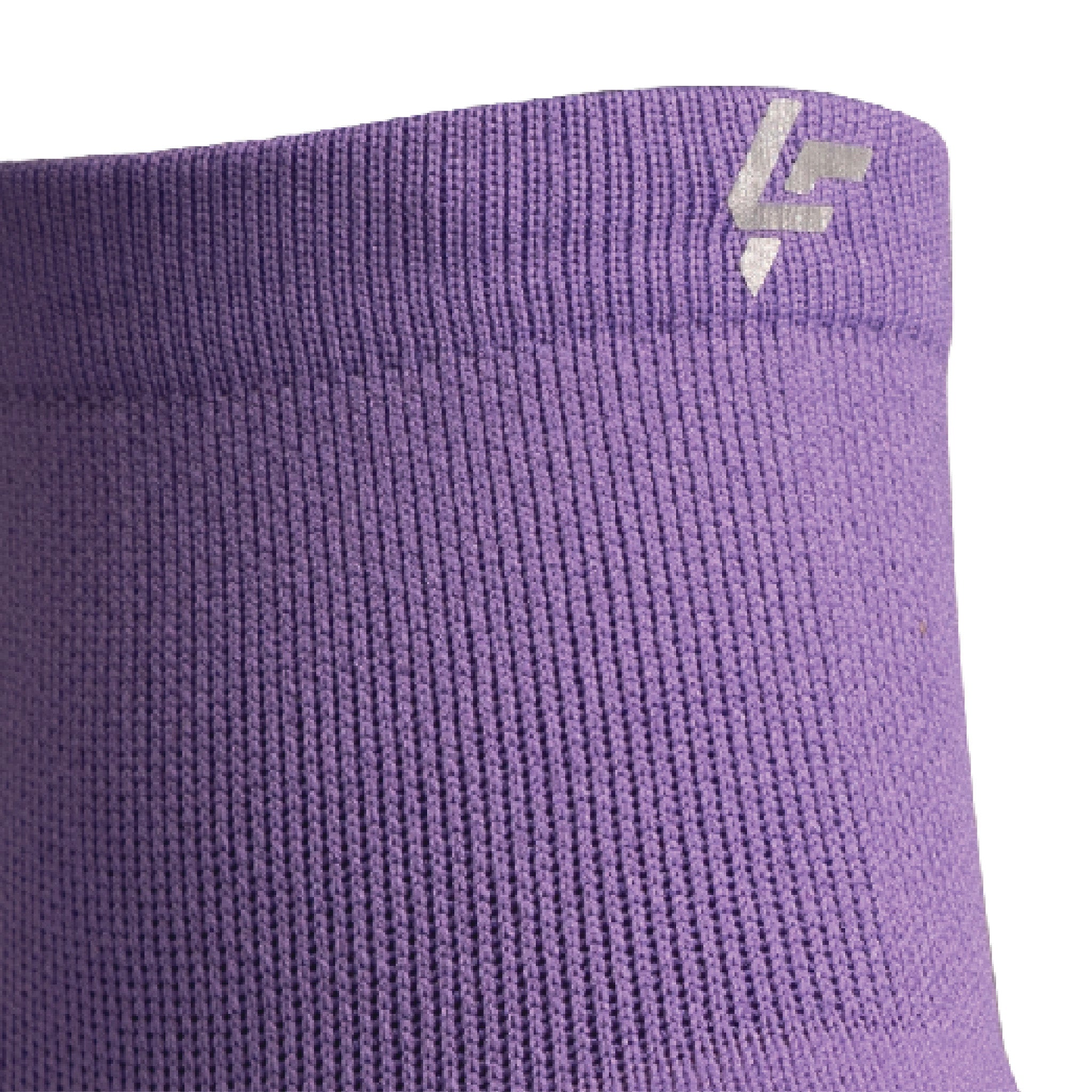 Close up view of reflective symbol on Lightfeet Performance Violet Quarter Crew Sock