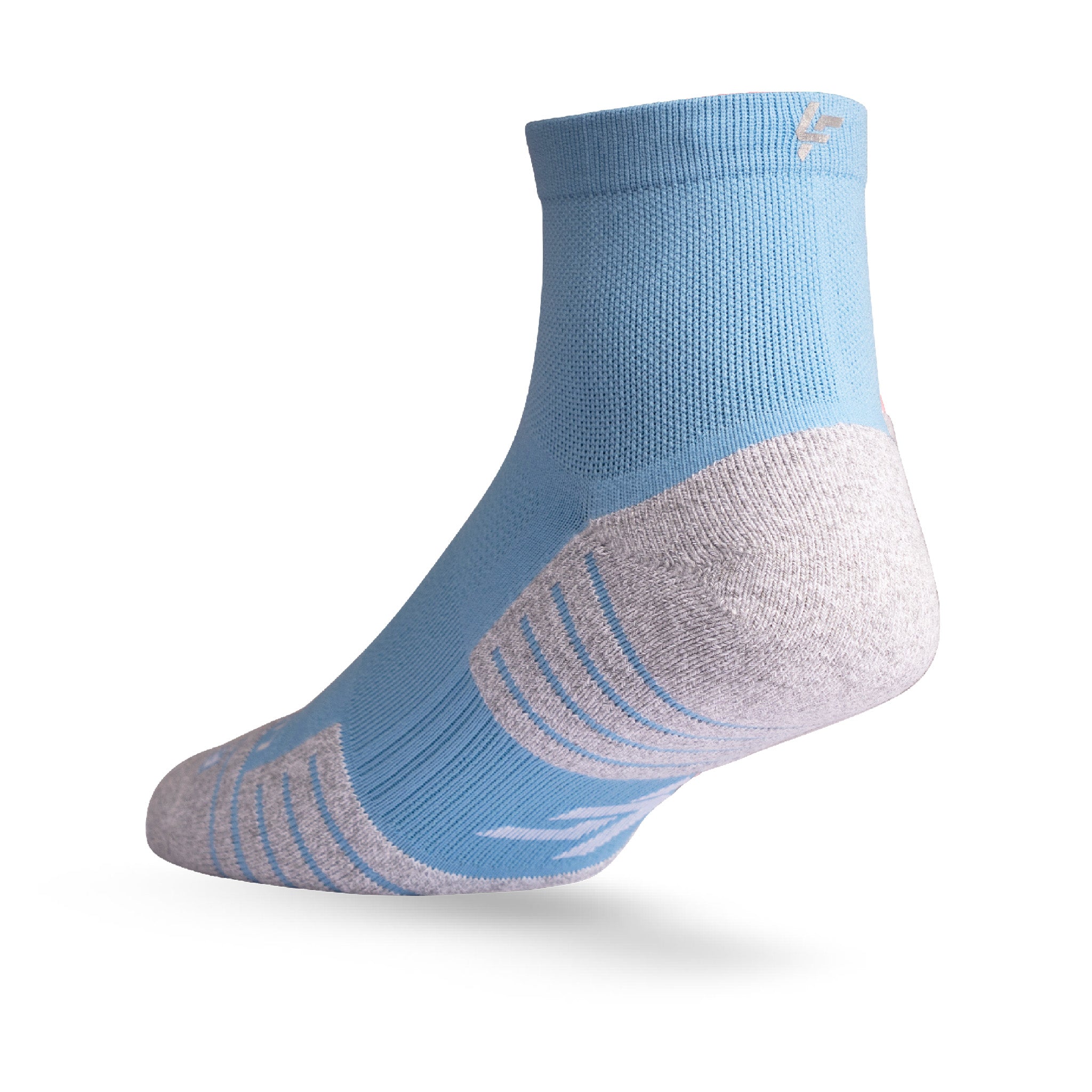 Heel view of Lightfeet Performance Soft Blue Quarter Crew Sock