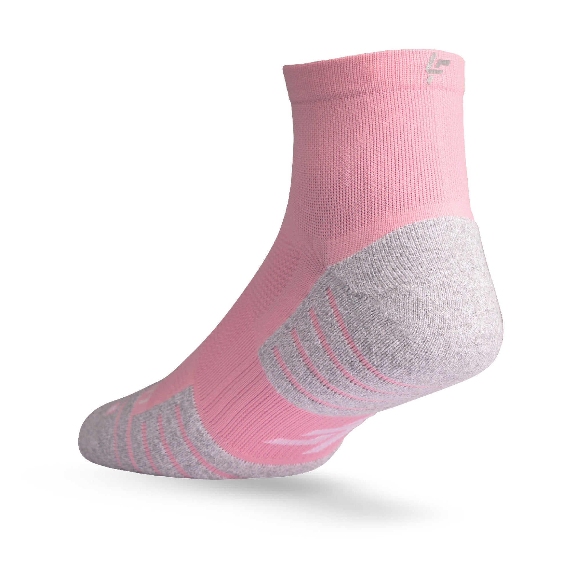 Heel view of Lightfeet Performance Soft Pink Quarter Crew Sock