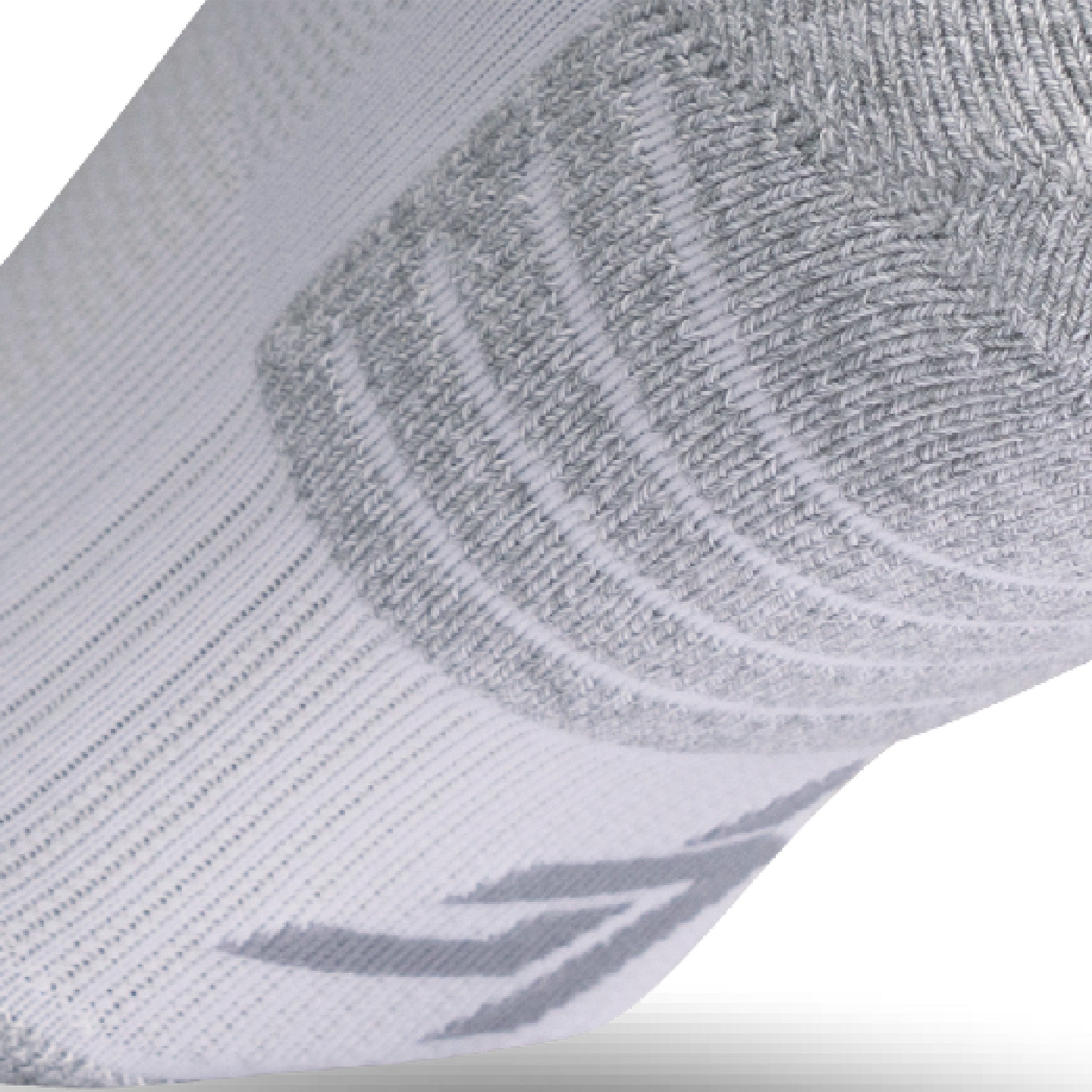 Close up view of elastic arch of Lightfeet Performance White Quarter Crew Sock