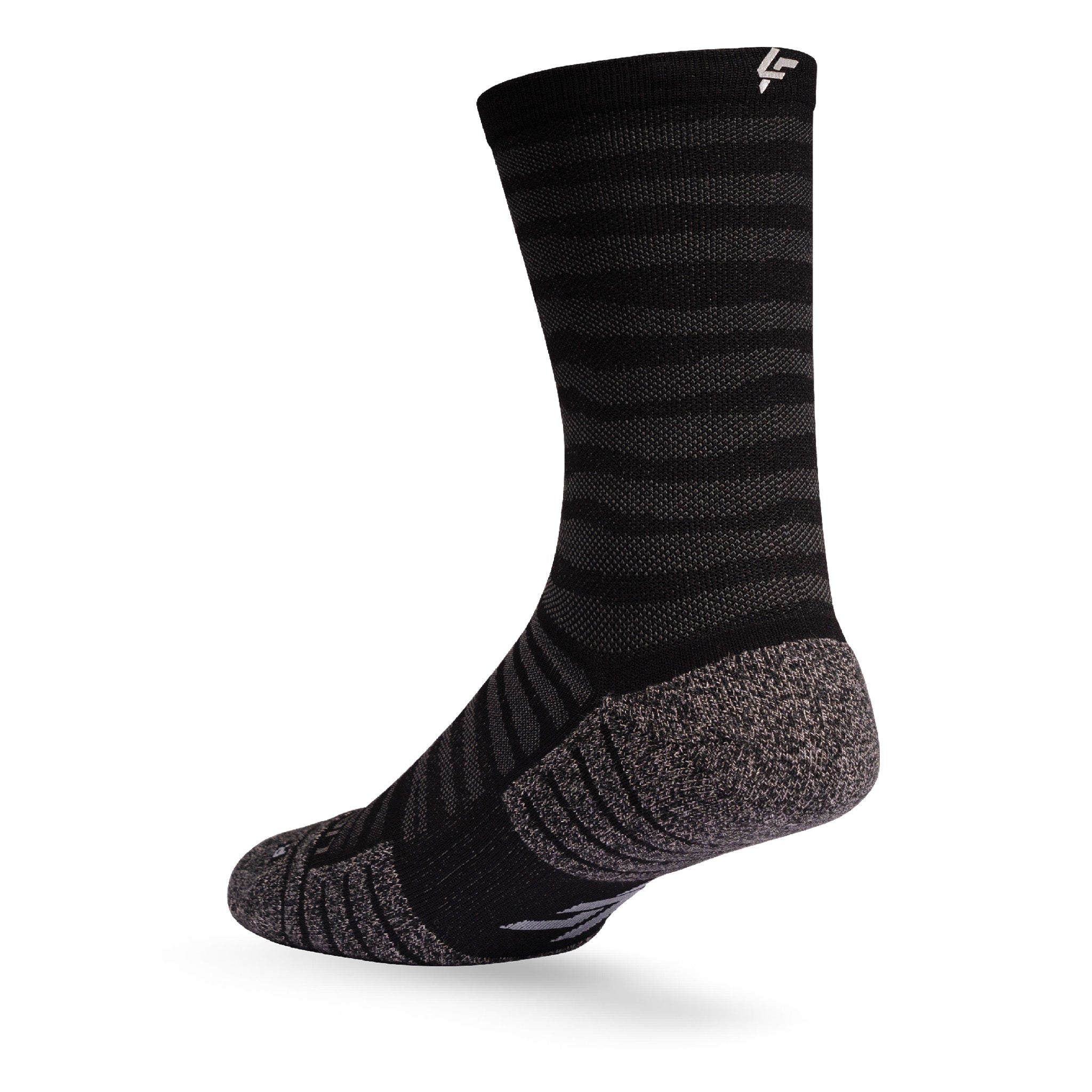 Heel view of Lightfeet Performance Raster Black Half Crew Sock