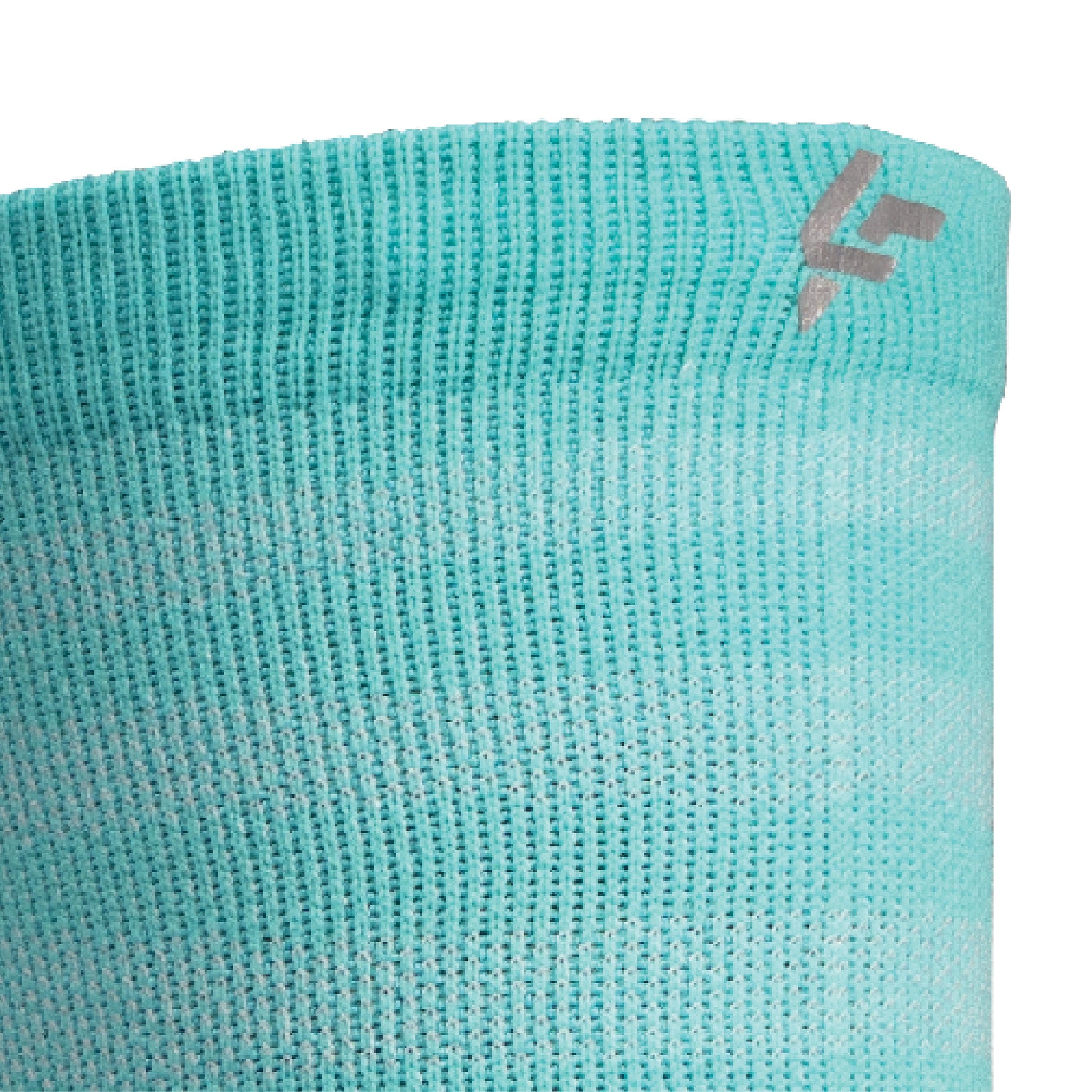 Close up view of reflective print symbol on Lightfeet Performance Raster Mint Half Crew Sock