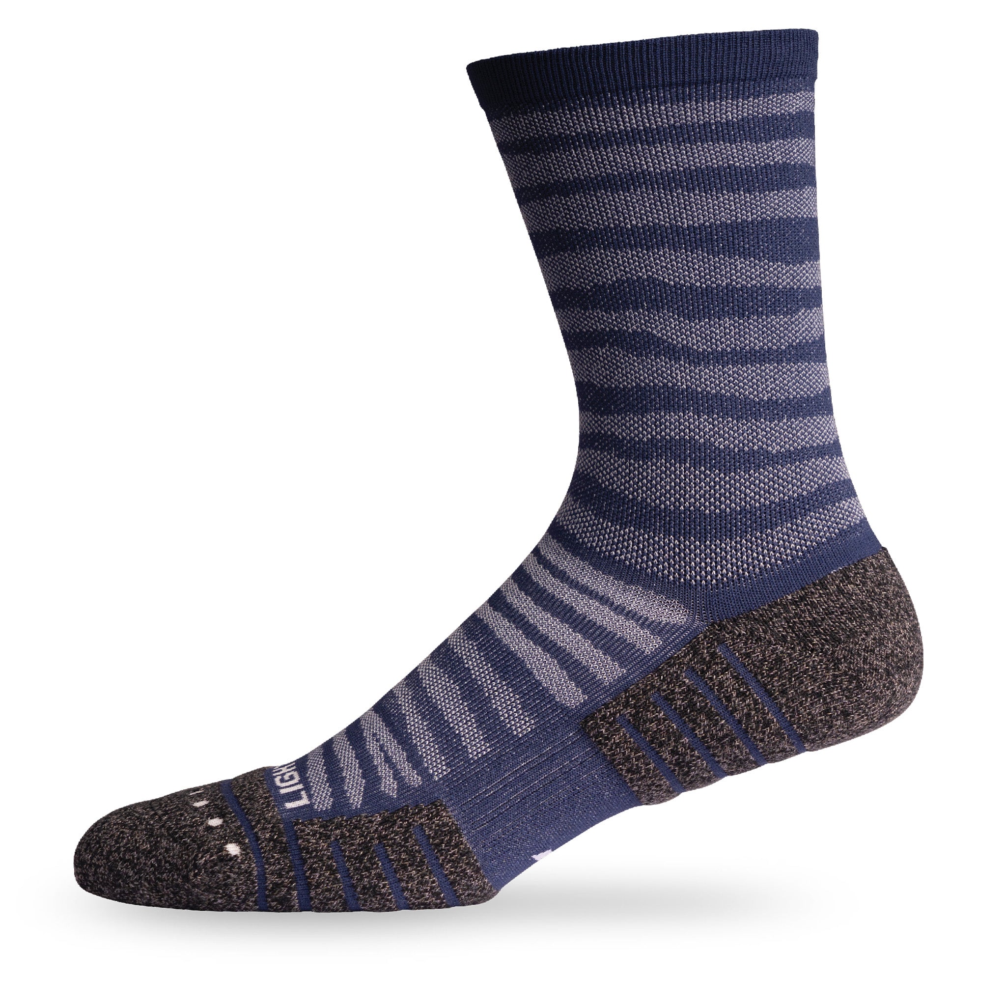 Side view of Lightfeet Performance Raster Navy Half Crew Sock