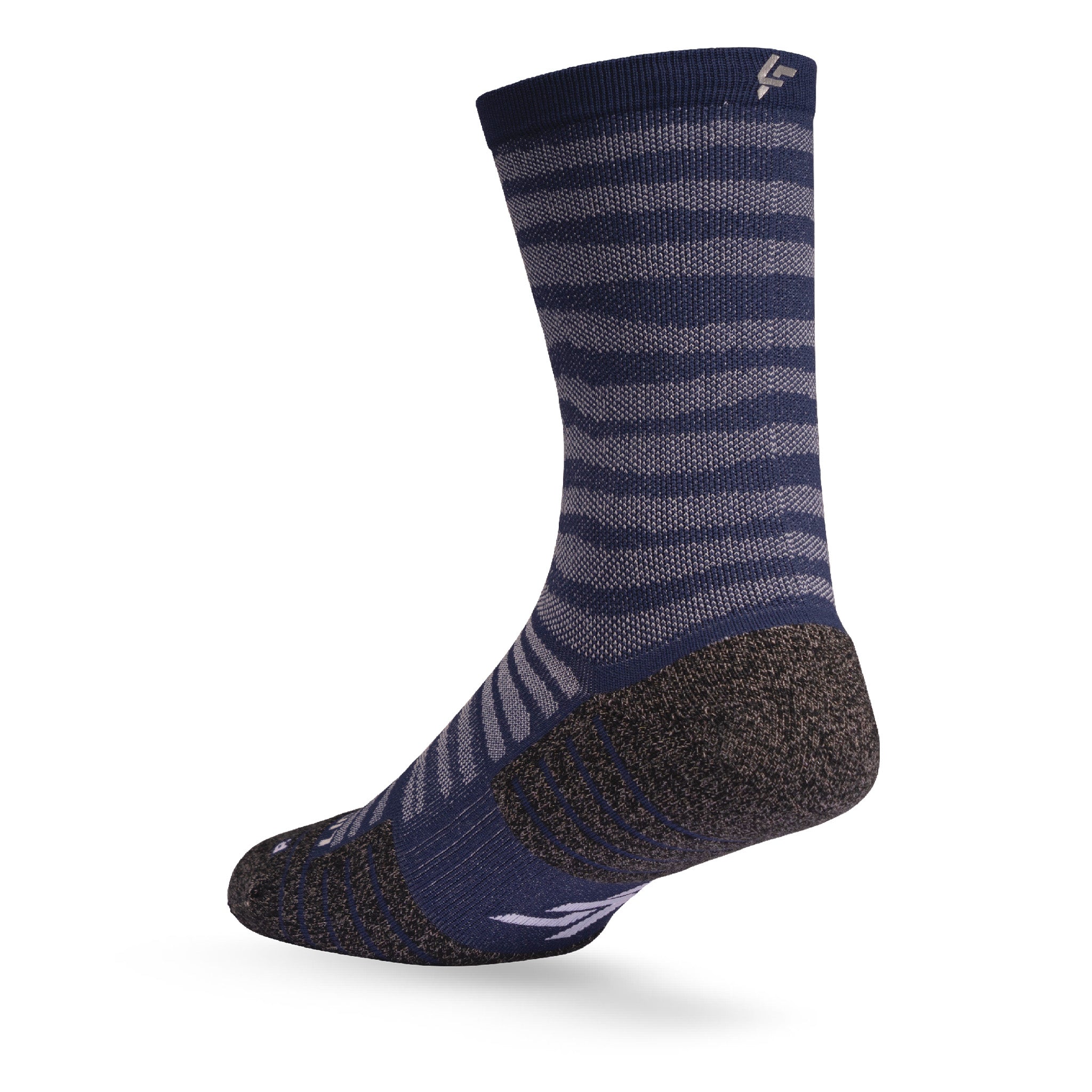 Heel view of Lightfeet Performance Raster Navy Half Crew Sock