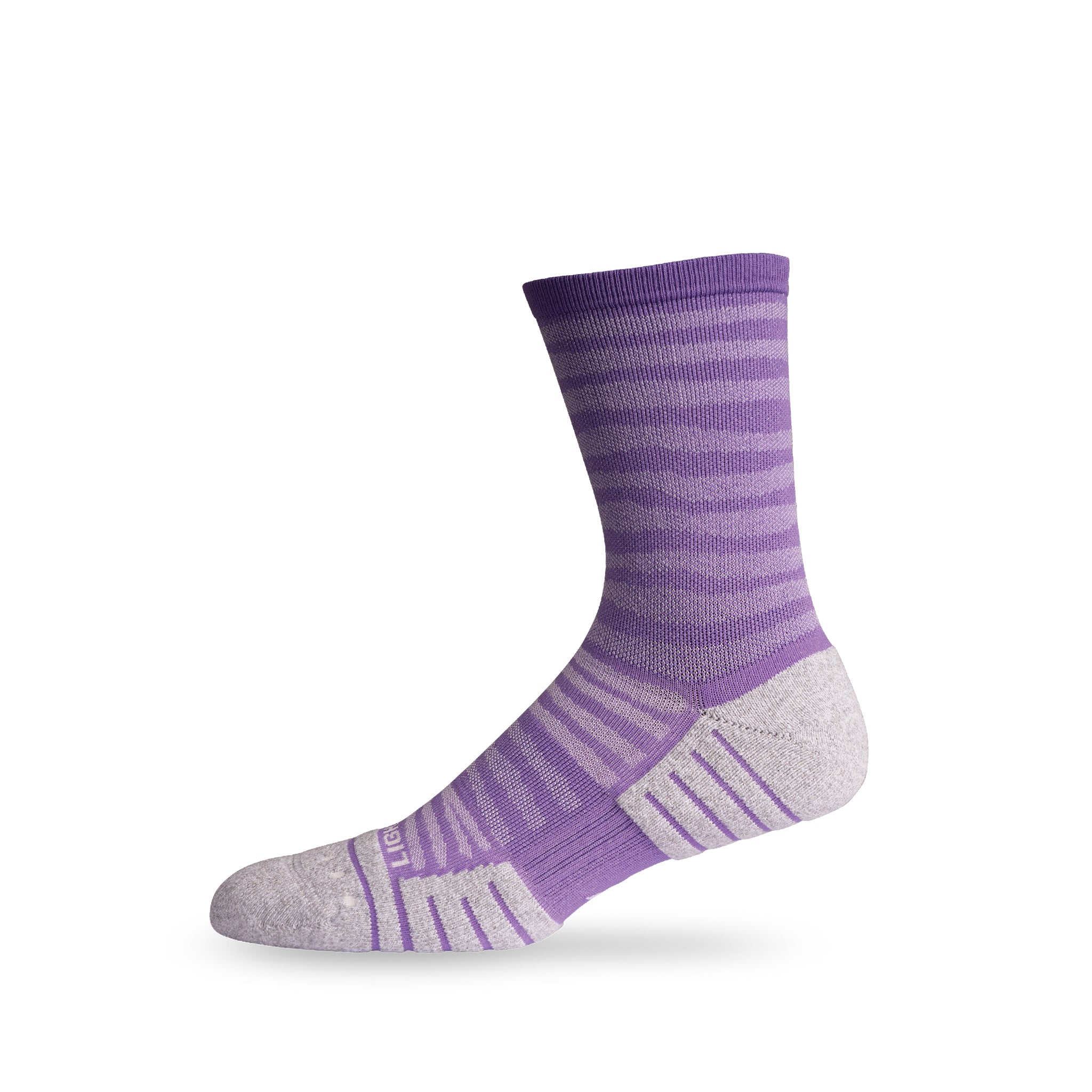 Side view of Lightfeet Performance Raster Violet Half Crew Sock
