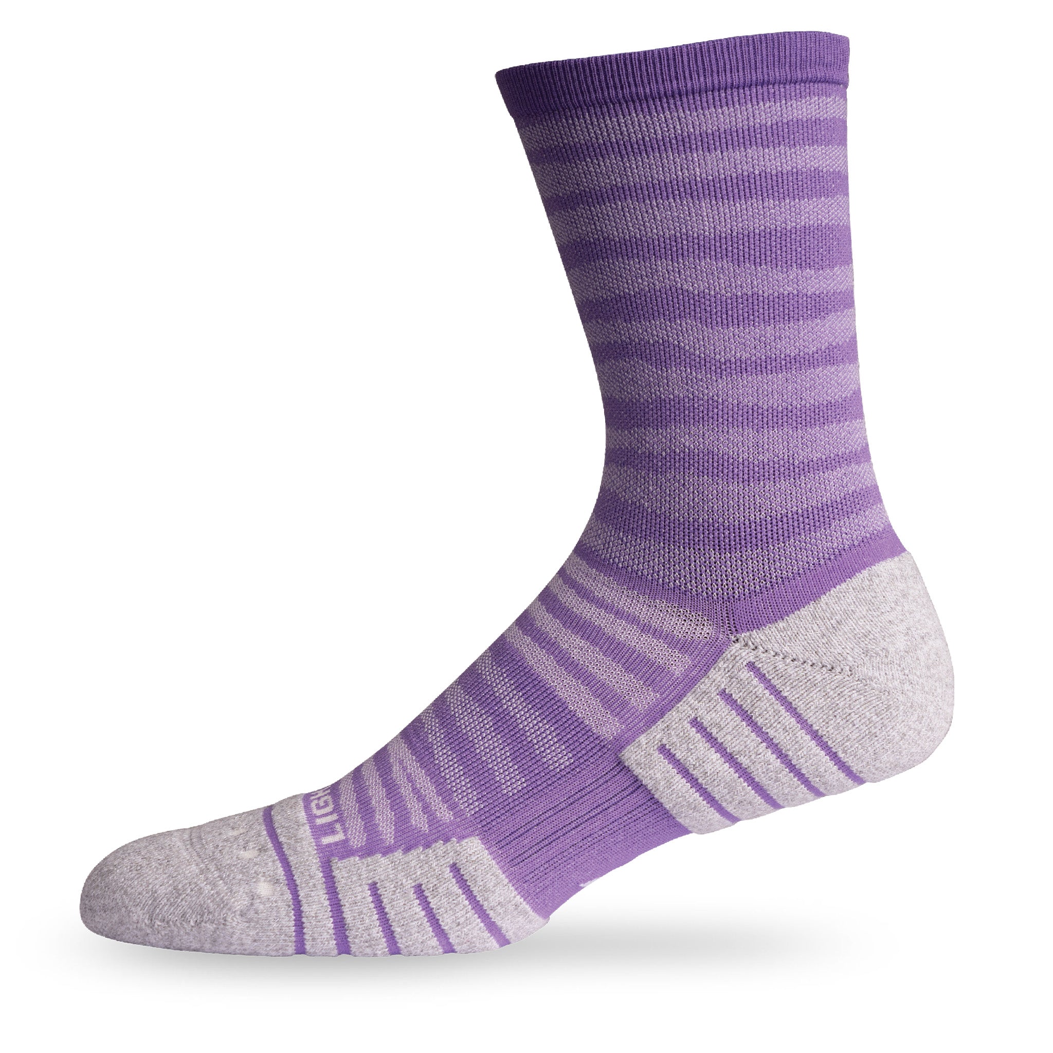 Side view of Lightfeet Performance Raster Violet Half Crew Sock