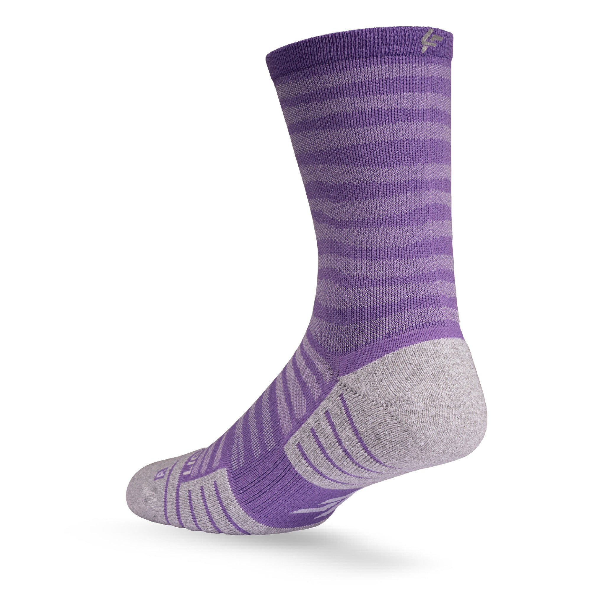 Heel view of Lightfeet Performance Raster Violet Half Crew Sock
