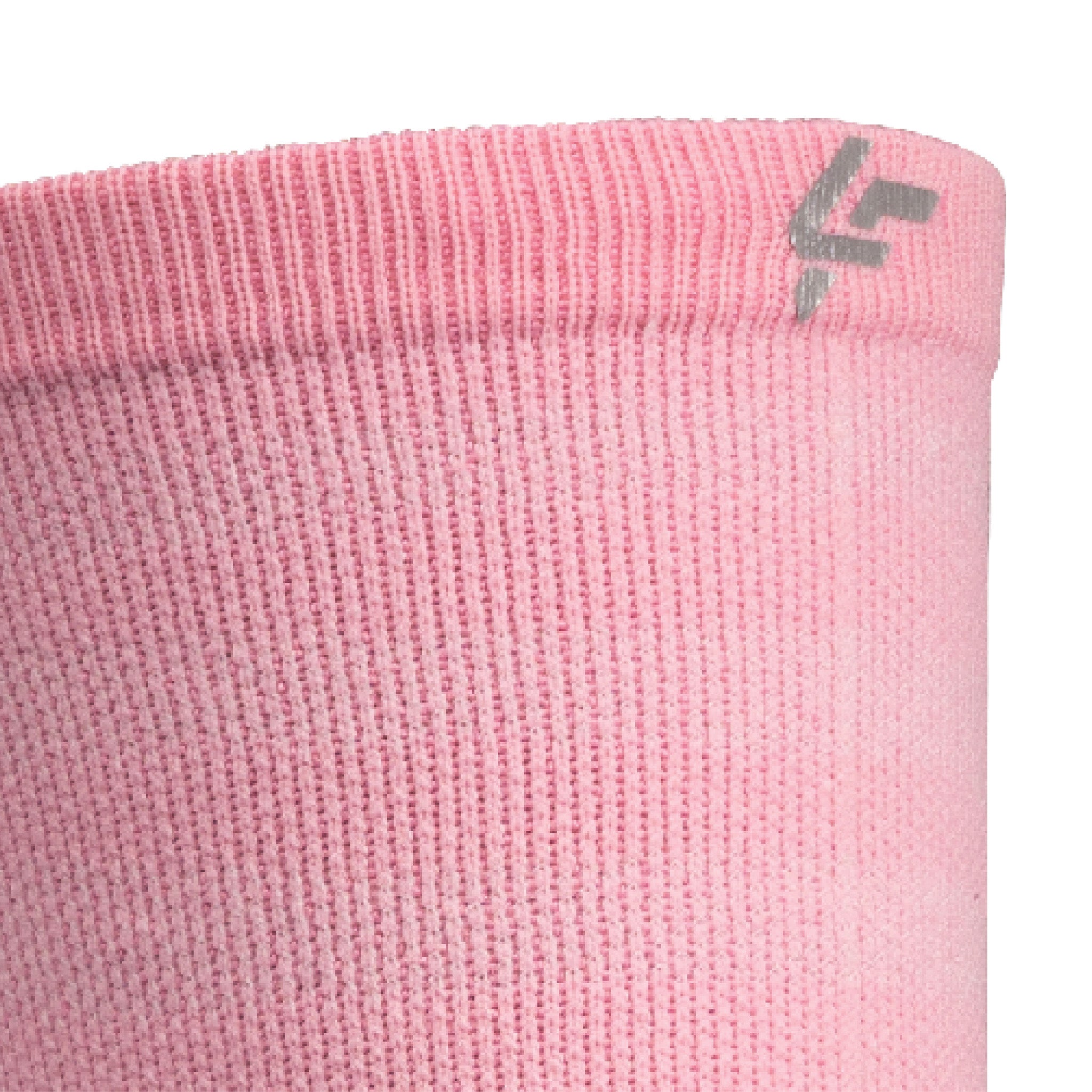 Close up view of reflective print symbol on Lightfeet Performance Raster Soft Pink Half Crew Sock