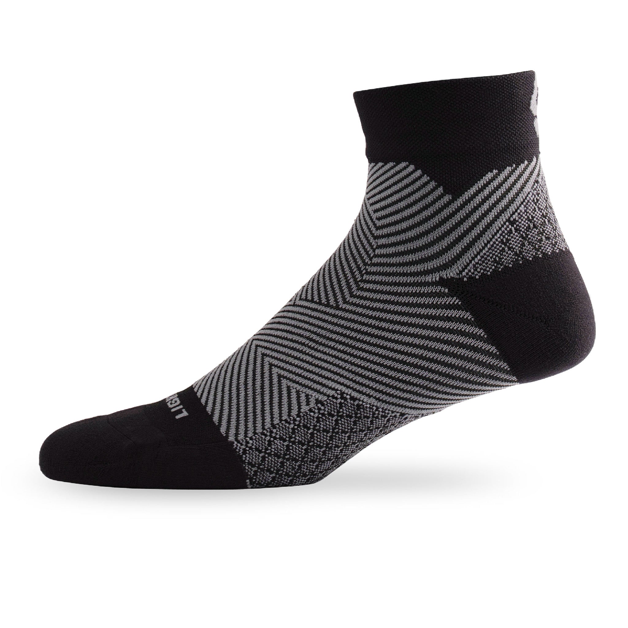 Side view of Lightfeet Plantar Fasciitis Black Quarter Socks