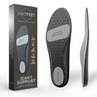 Image of Lightfeet Slimfit Support Orthotic Insoles showing the packaging and the bottom and side profile of the insole