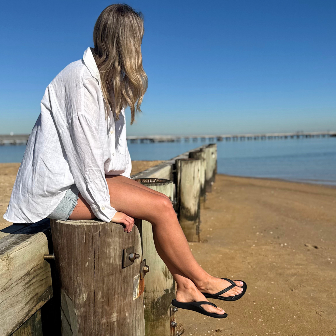 Person wearing Black Lightfeet Arch Support Thongs