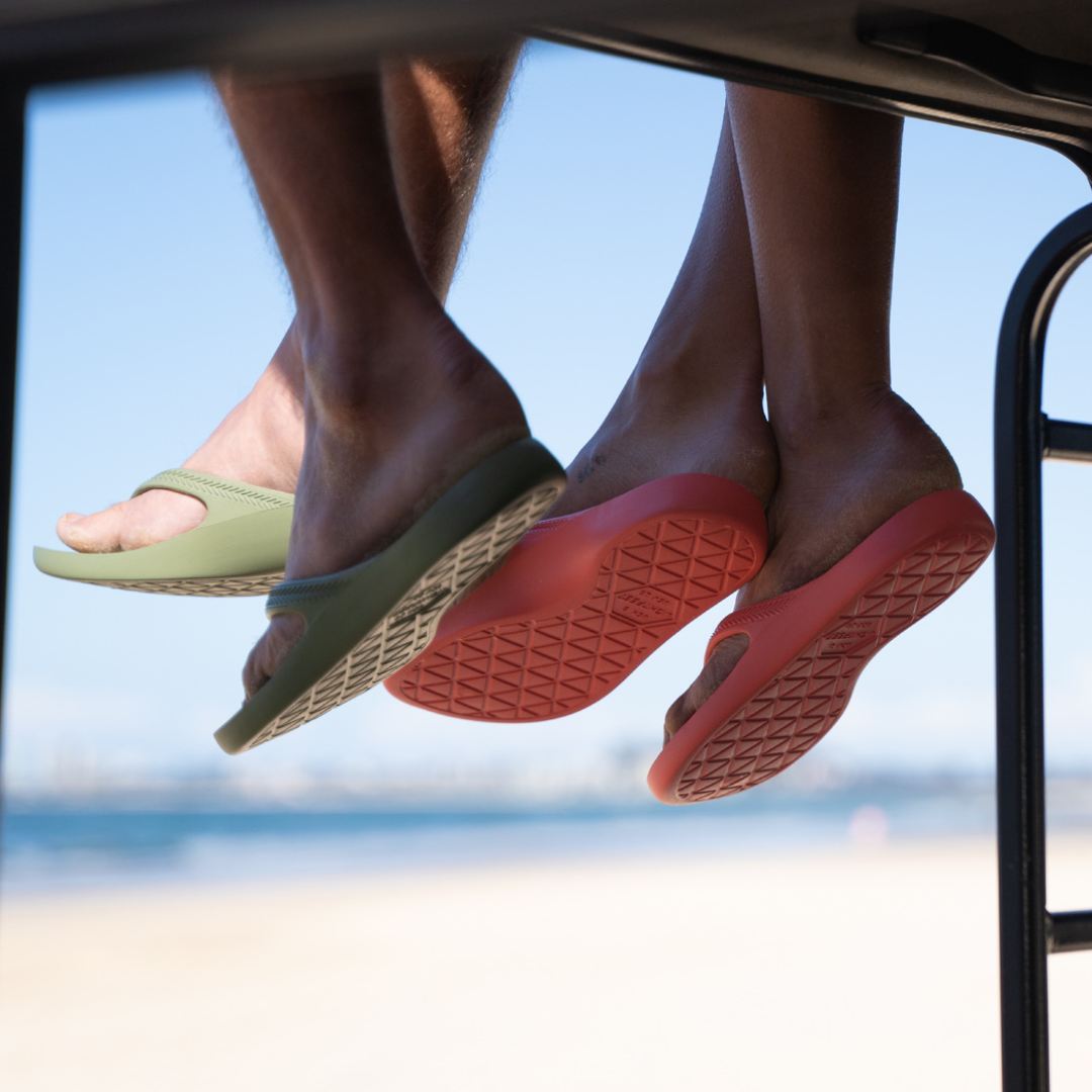 Person wearing Khaki Lightfeet Arch Support Thongs