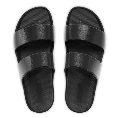 Black Shimmer - Double Strap Slides