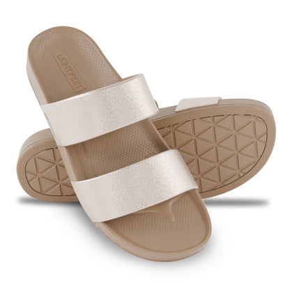 Latte Shimmer - Double Strap Slides