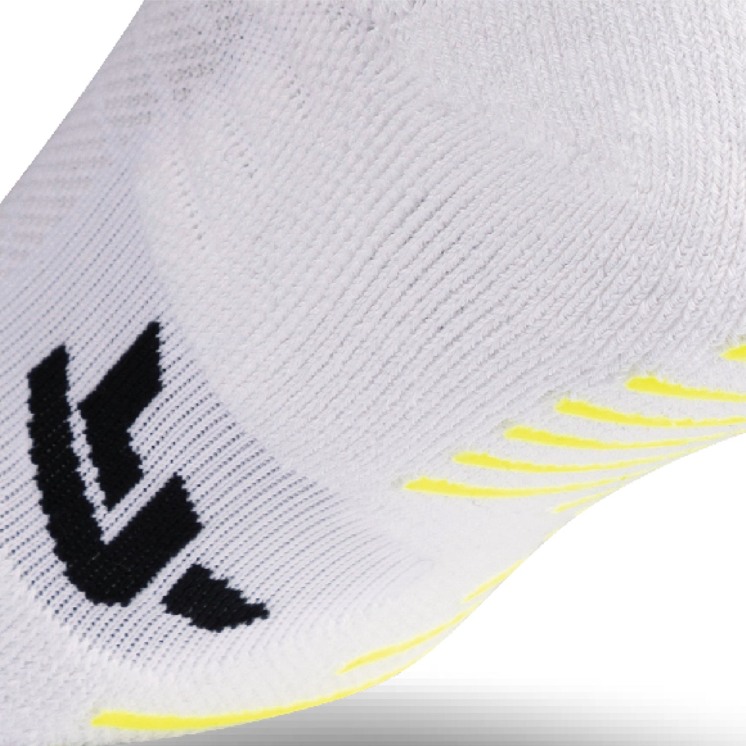 Close up view of elastic arch and grip strips on Lightfeet Netball White Mini Crew Sock 