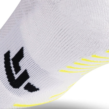 Close up view of elastic arch and grip strips on Lightfeet Netball White Mini Crew Sock 