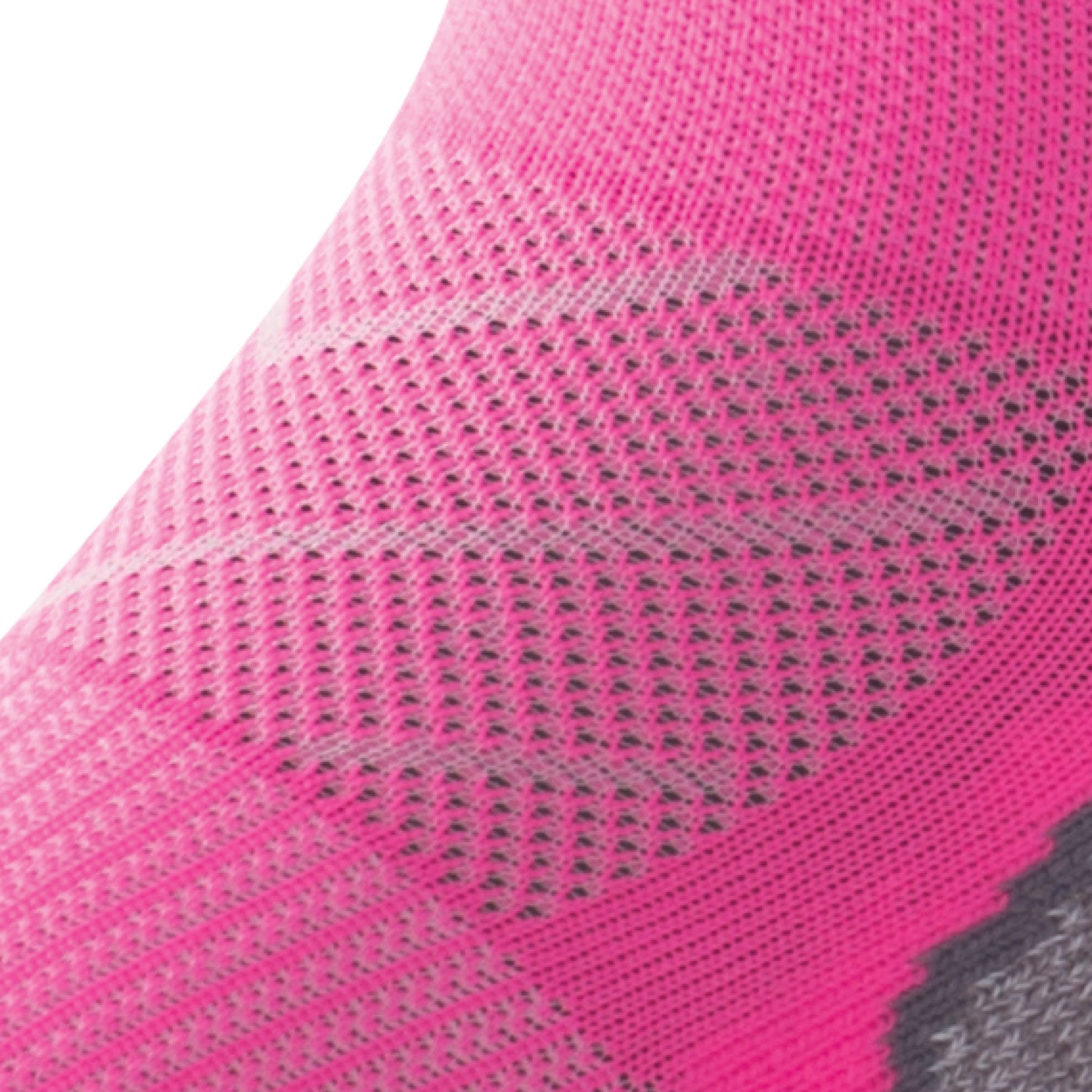Close up view of mesh on Lightfeet Evolution Fluro Pink Half Crew Sock 