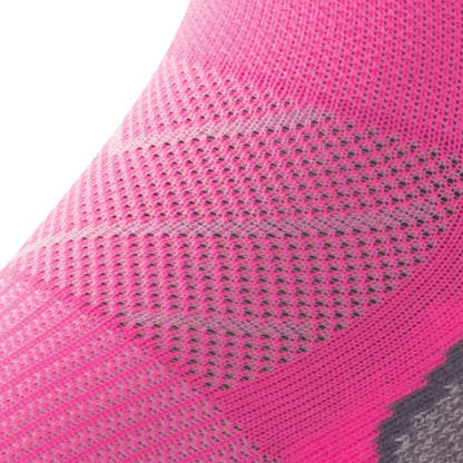 Close up view of mesh on Lightfeet Evolution Fluro Pink Half Crew Sock 