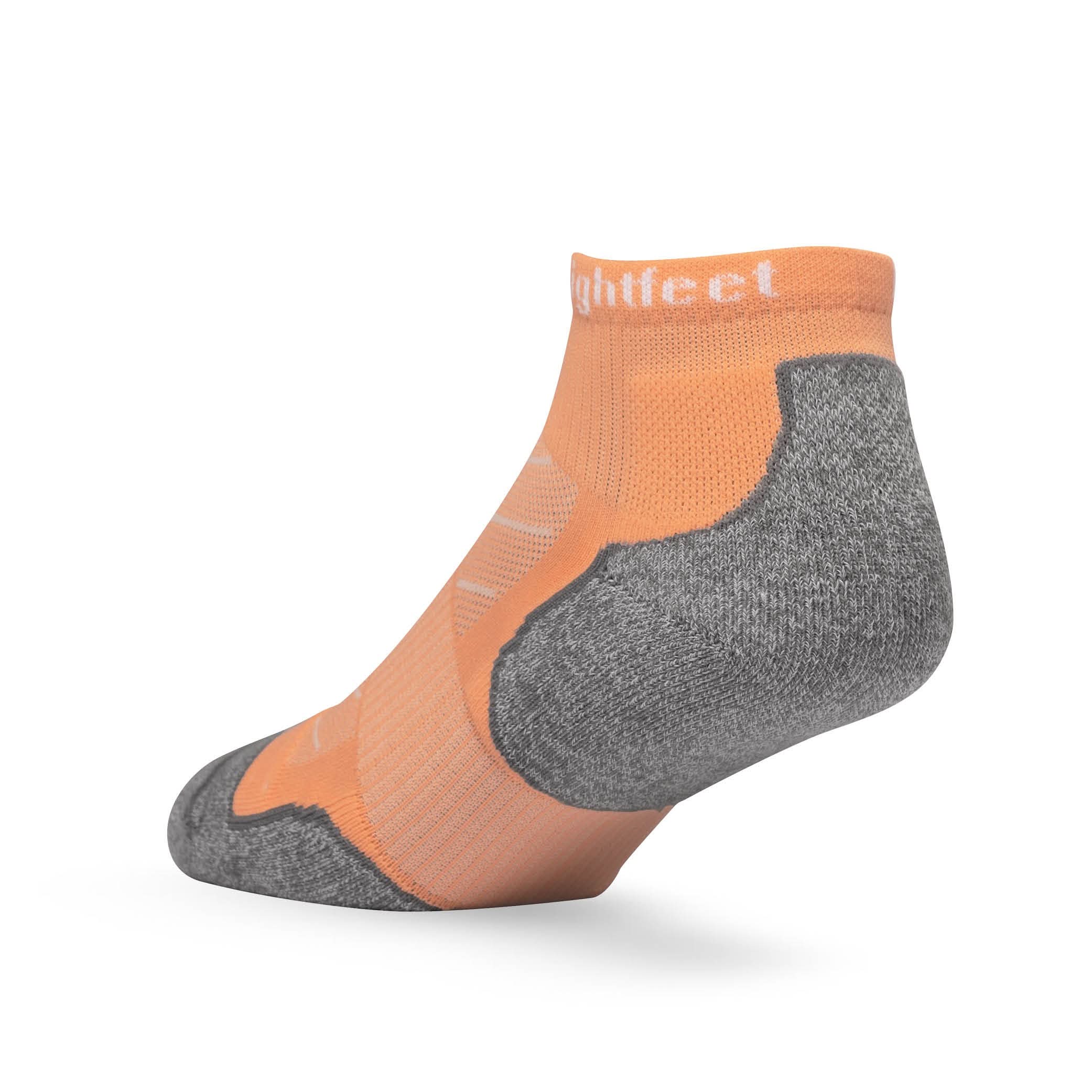 Heel view of Lightfeet Evolution Peach Mini Crew Performance Running Sock 