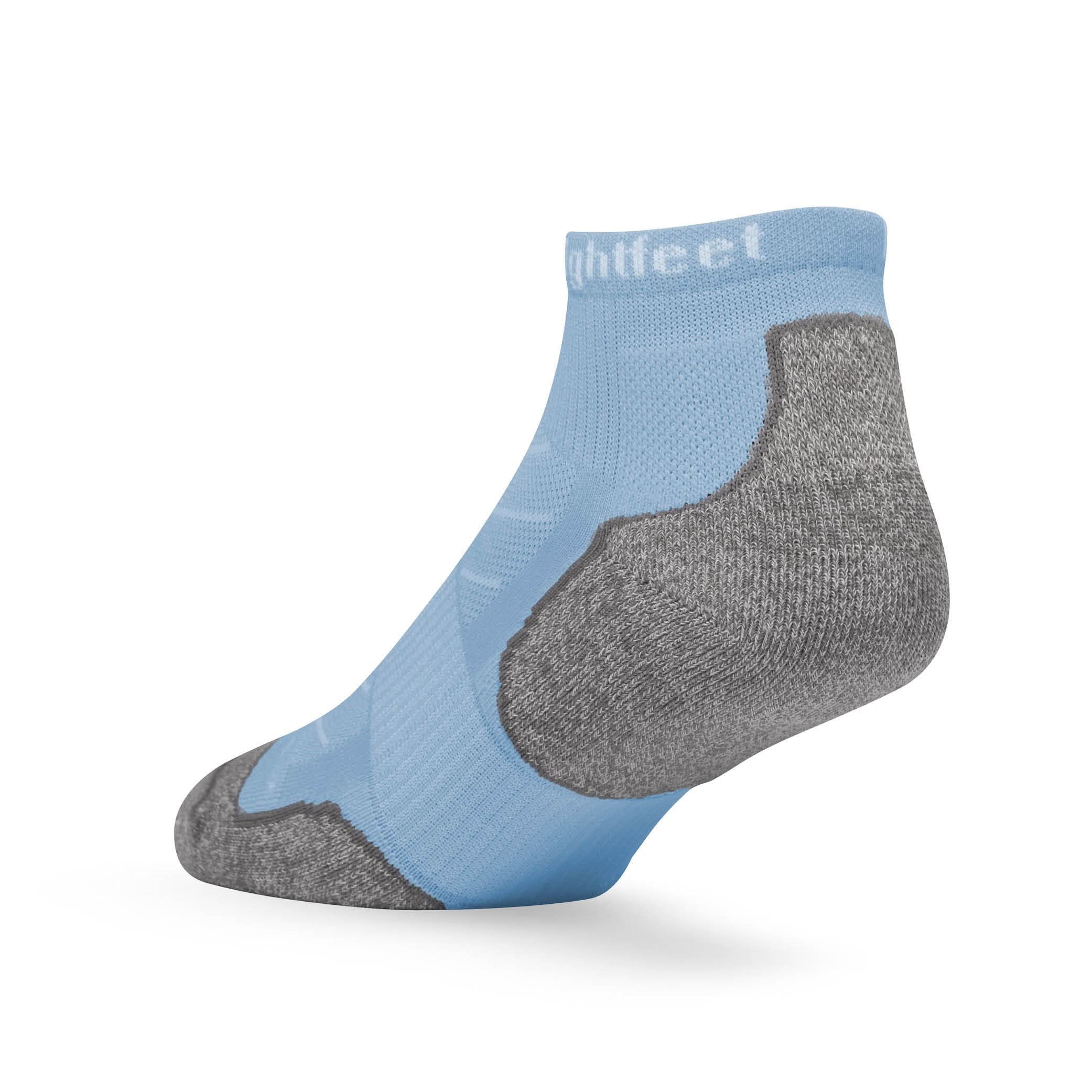Heel view of Lightfeet Evolution Sky Blue Mini Crew Performance Running Sock 