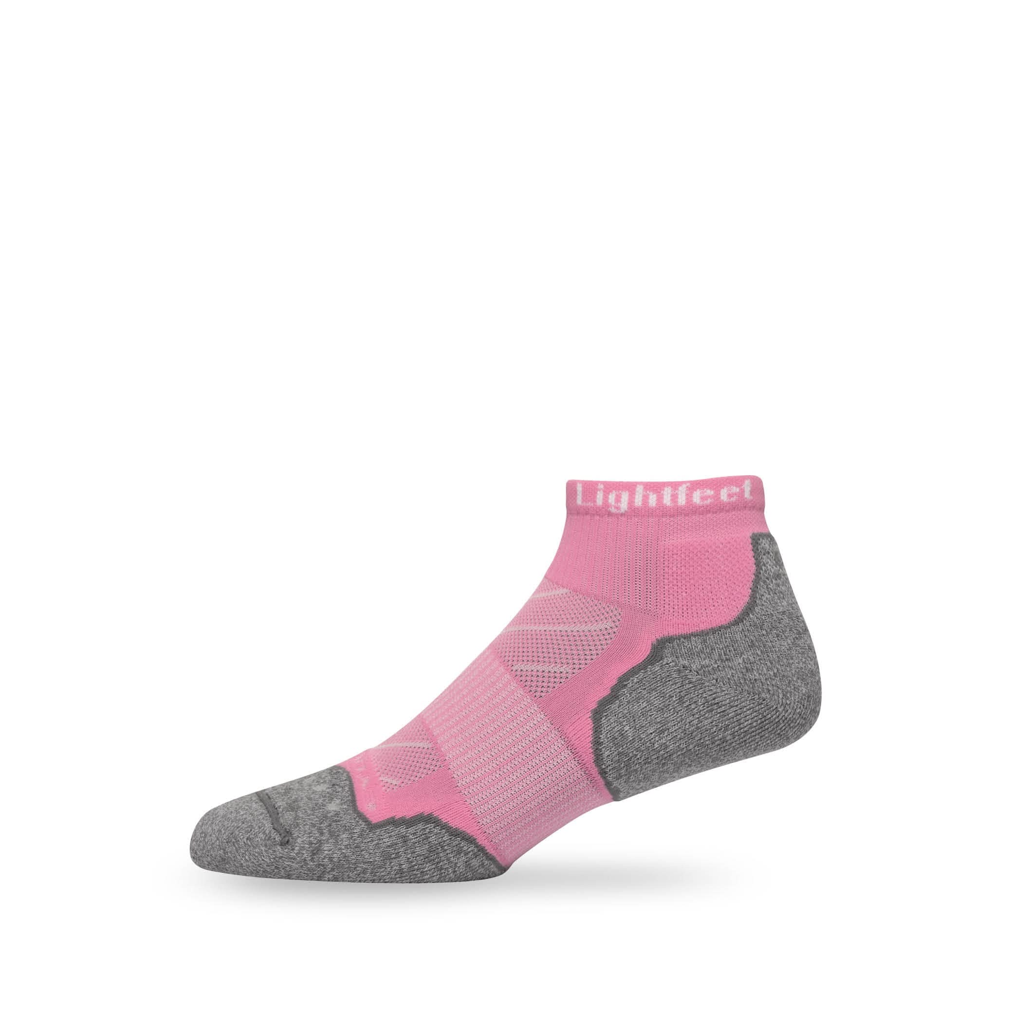 Side view of Lightfeet Evolution Soft Pink Mini Crew Performance Running Sock 