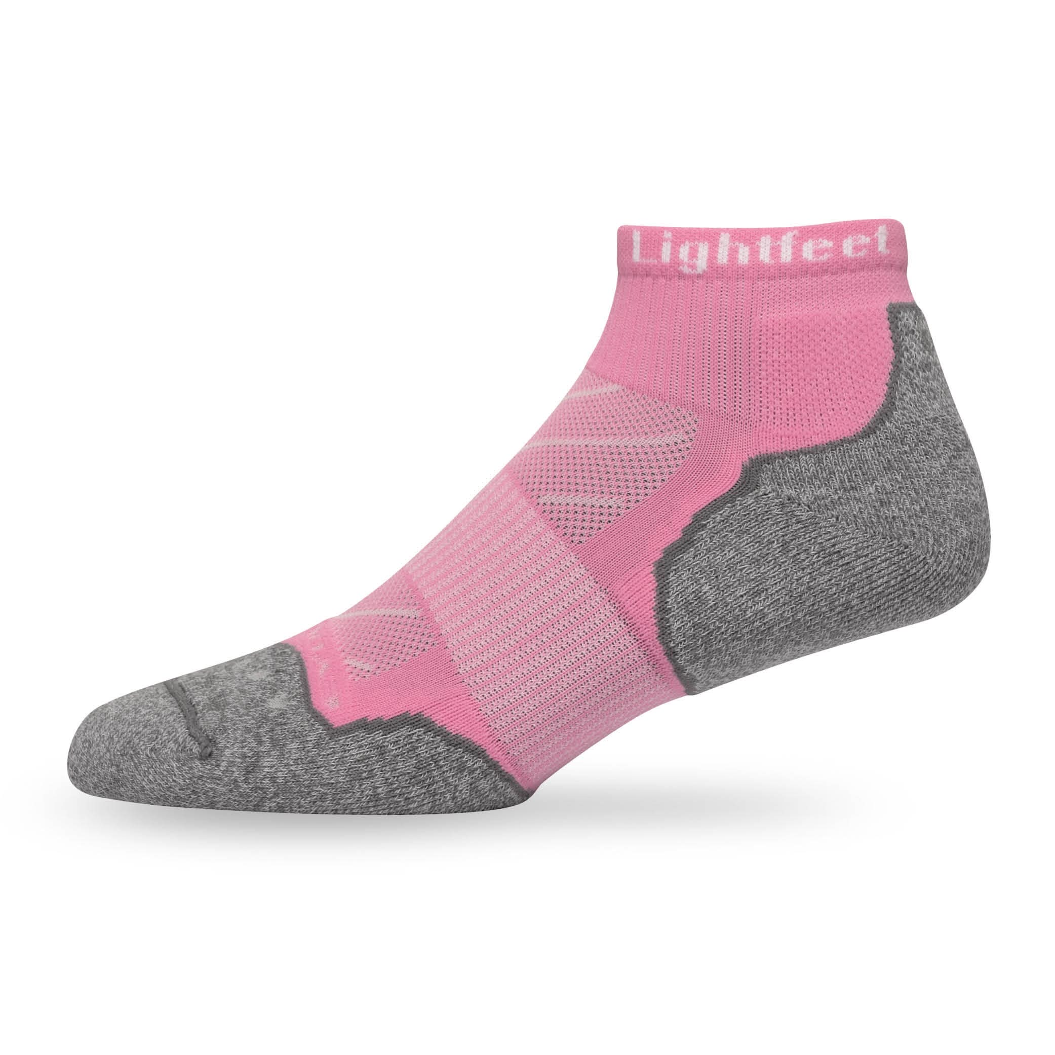 Side view of Lightfeet Evolution Soft Pink Mini Crew Performance Running Sock 