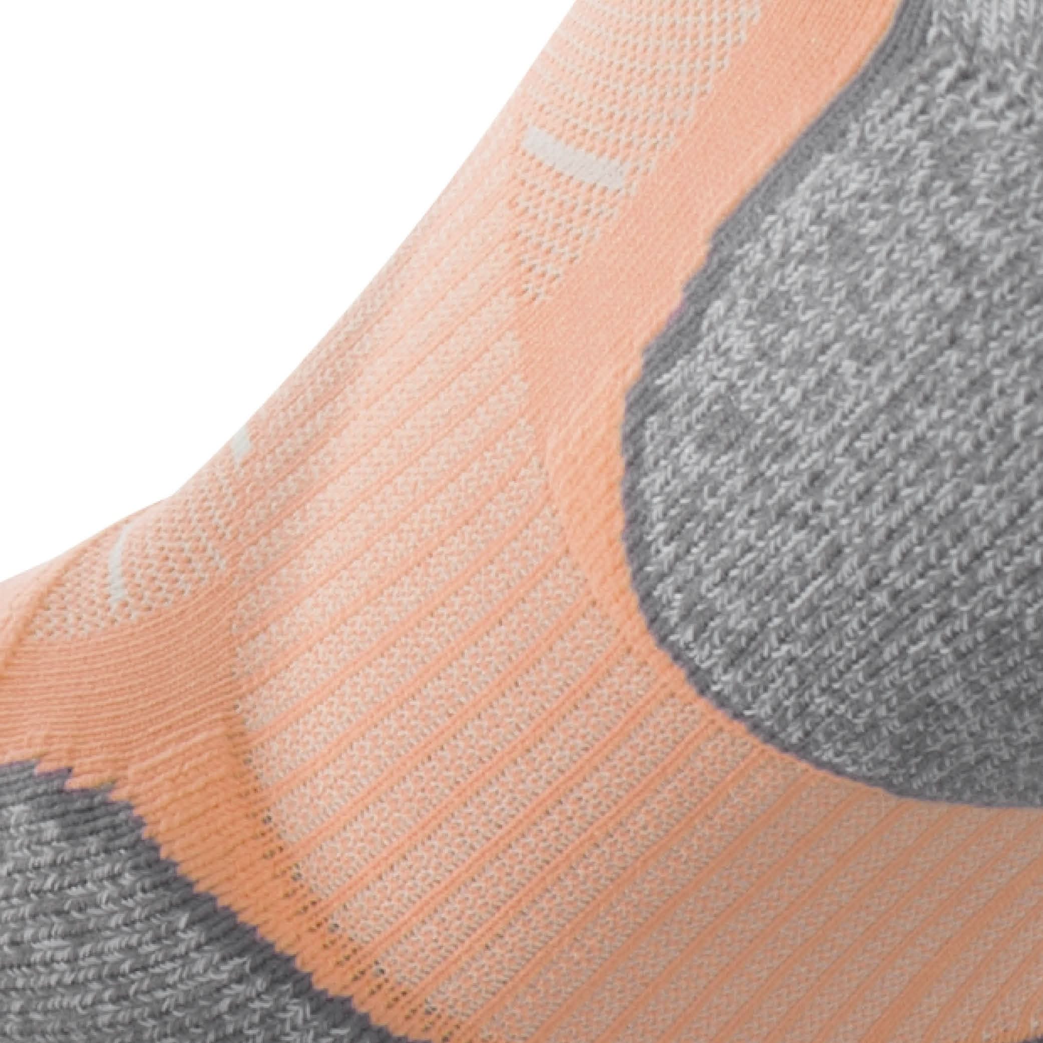 Close up view of elastic arch of Lightfeet Evolution Peach Mini Performance Running Sock 