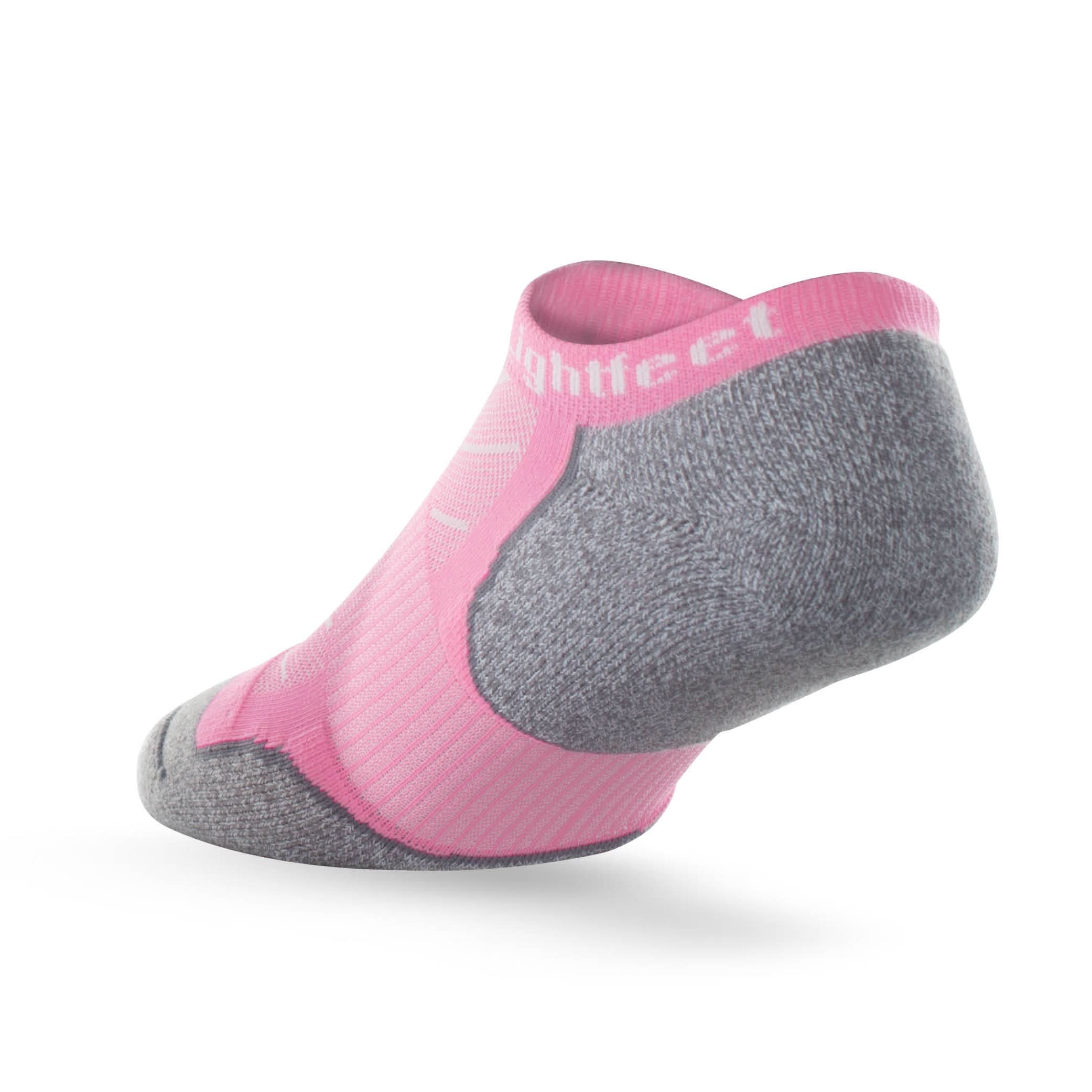 Heel view of Lightfeet Evolution Soft Pink Mini Performance Running Sock 