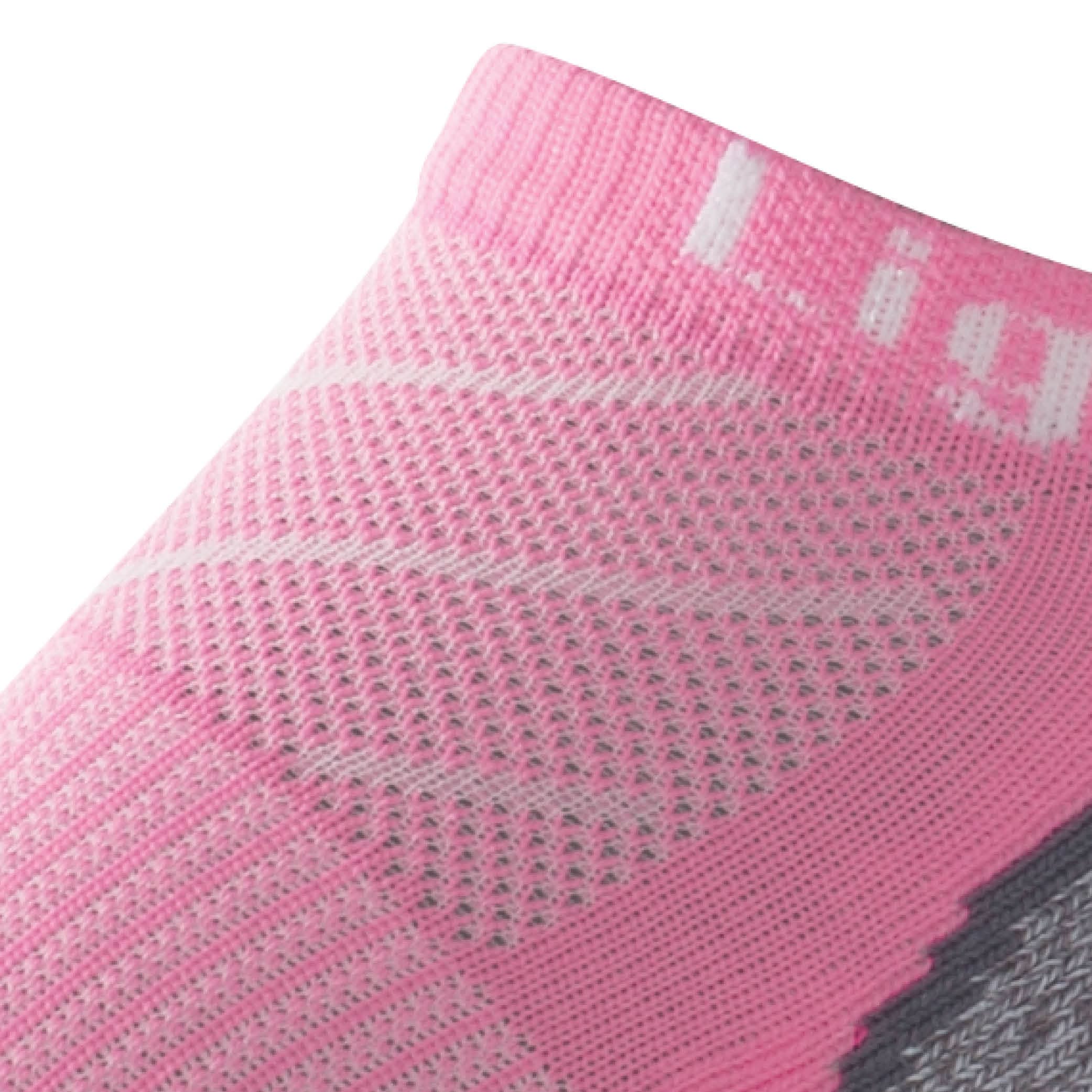 Close up view of mesh on Lightfeet Evolution Soft Pink Mini Performance Running Sock 