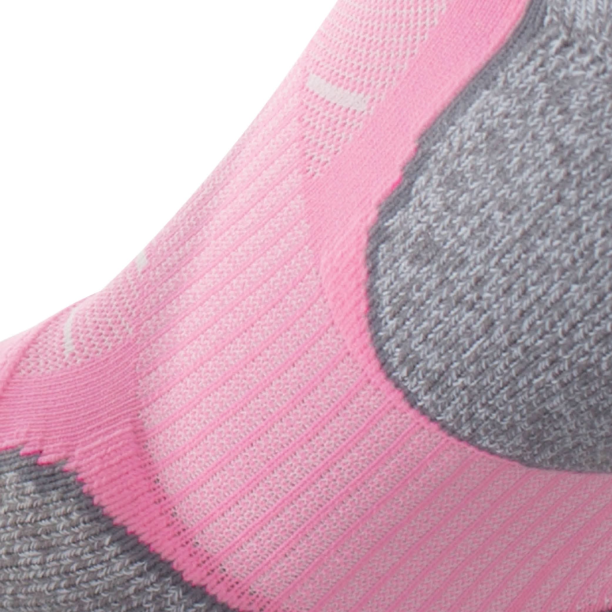Close up view of elastic arch of Lightfeet Evolution Soft Pink Mini Performance Running Sock 