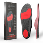 Image of Lightfeet Active Support Orthotic Insoles showing the packaging and the bottom and side profile of the insole 