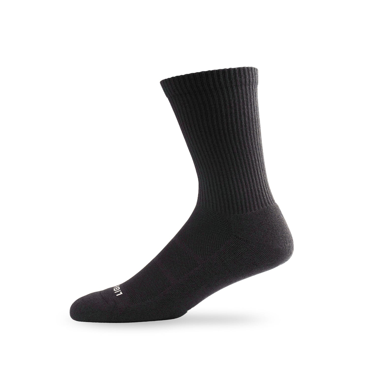 Side view of Lightfeet Comfort Black Crew Socks 