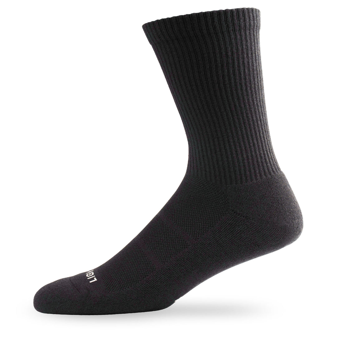 Side view of Lightfeet Comfort Black Crew Socks 