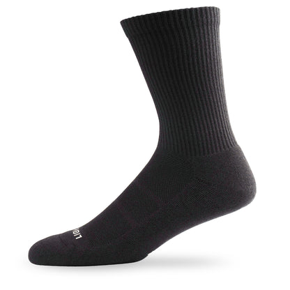 Side view of Lightfeet Comfort Black Crew Socks 