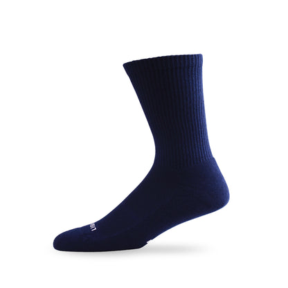 Side view of Lightfeet Comfort Navy Crew Socks 
