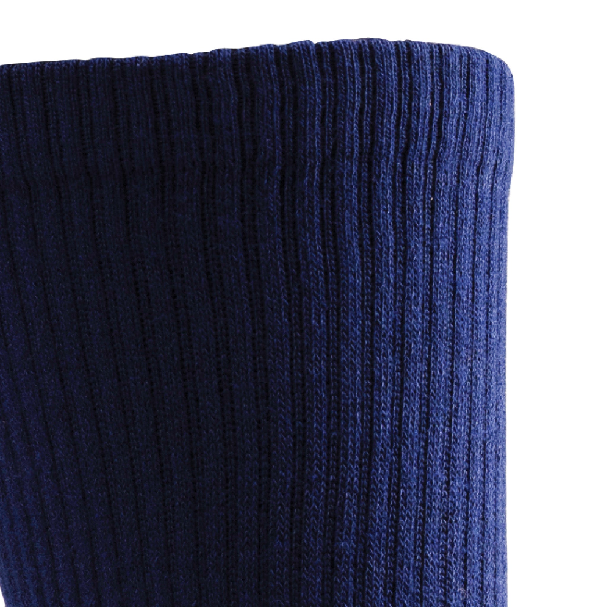 Close up view of cuff of Lightfeet Comfort Navy Crew Socks 