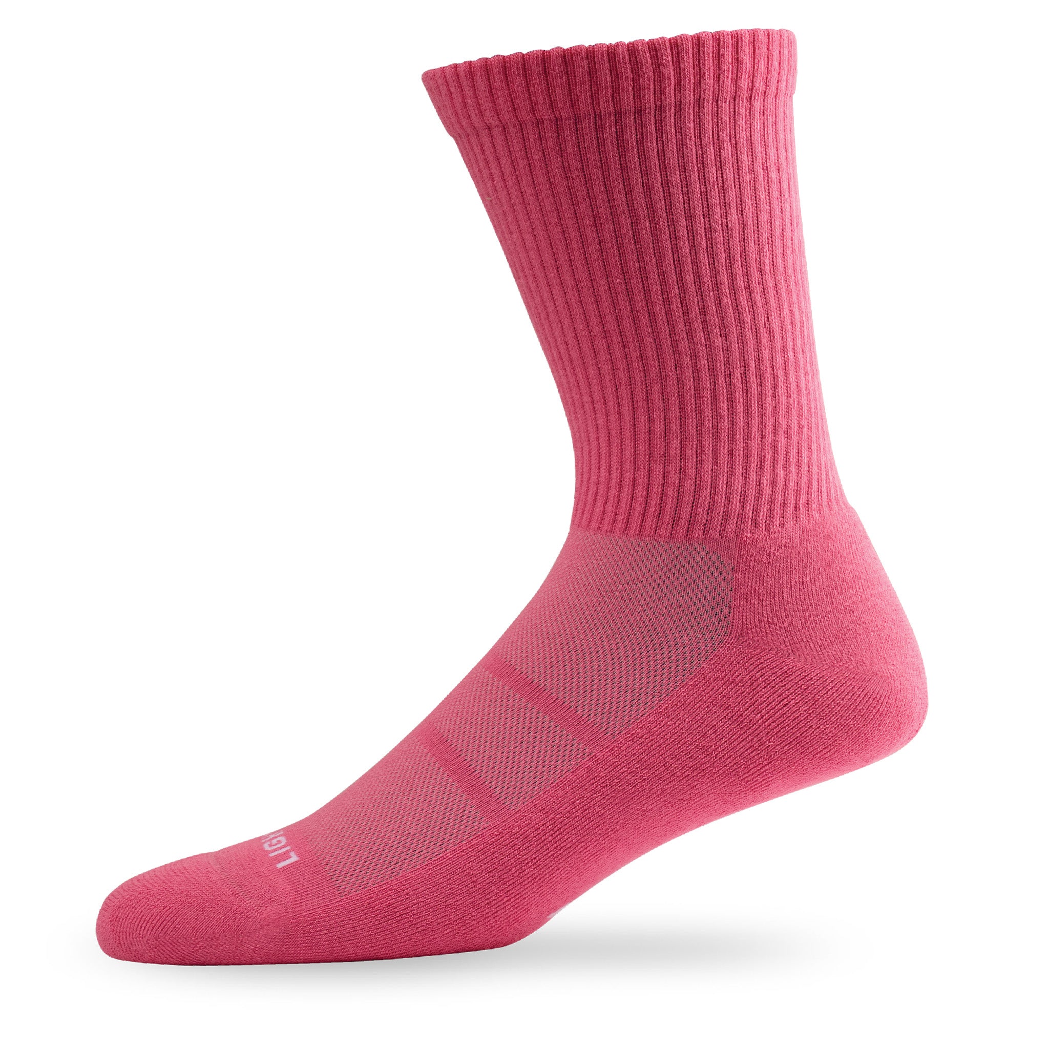 Side view of Lightfeet Comfort Pink Crew Socks 