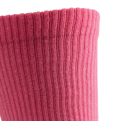 Close up view of cuff of Lightfeet Comfort Pink Crew Socks 
